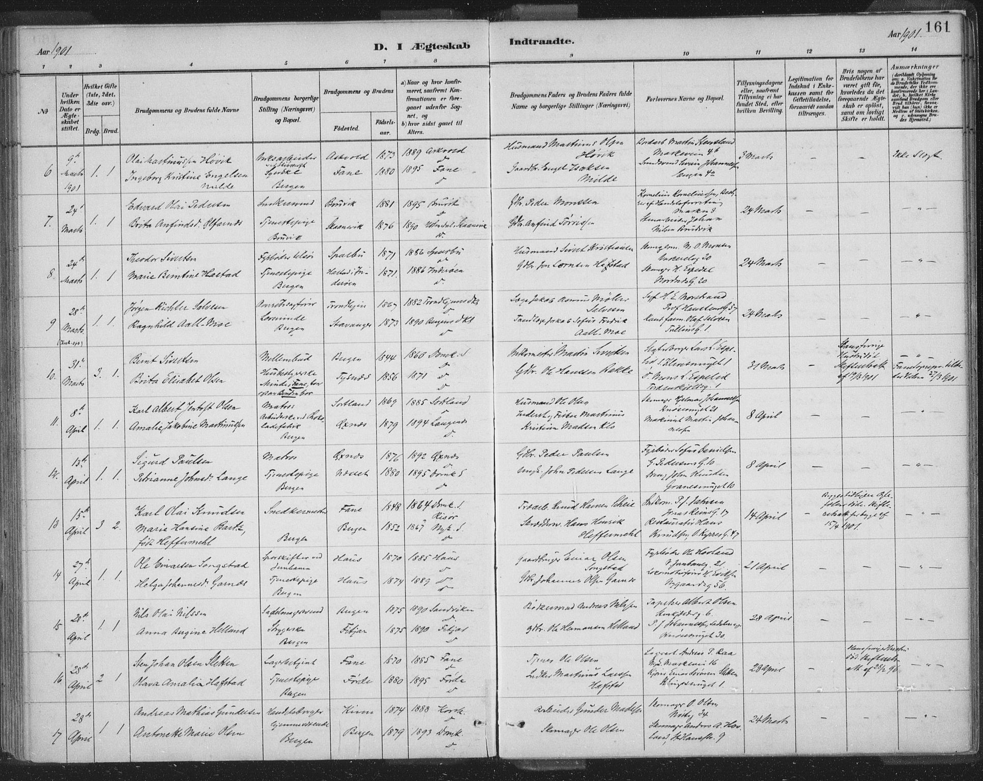 Domkirken sokneprestembete, AV/SAB-A-74801/H/Hab/L0032: Parish register (copy) no. D 4, 1880-1907, p. 161