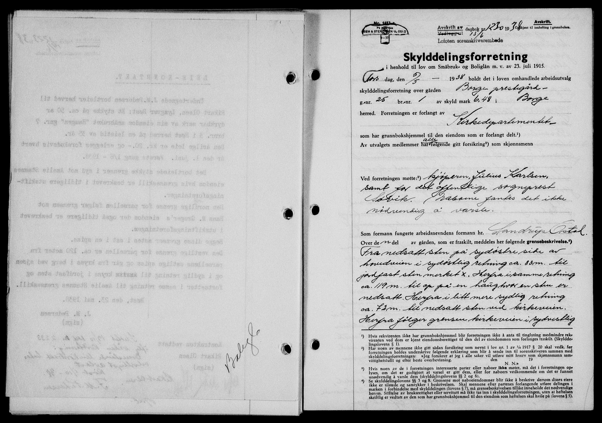 Lofoten sorenskriveri, SAT/A-0017/1/2/2C/L0004a: Mortgage book no. 4a, 1938-1938, Diary no: : 1230/1938