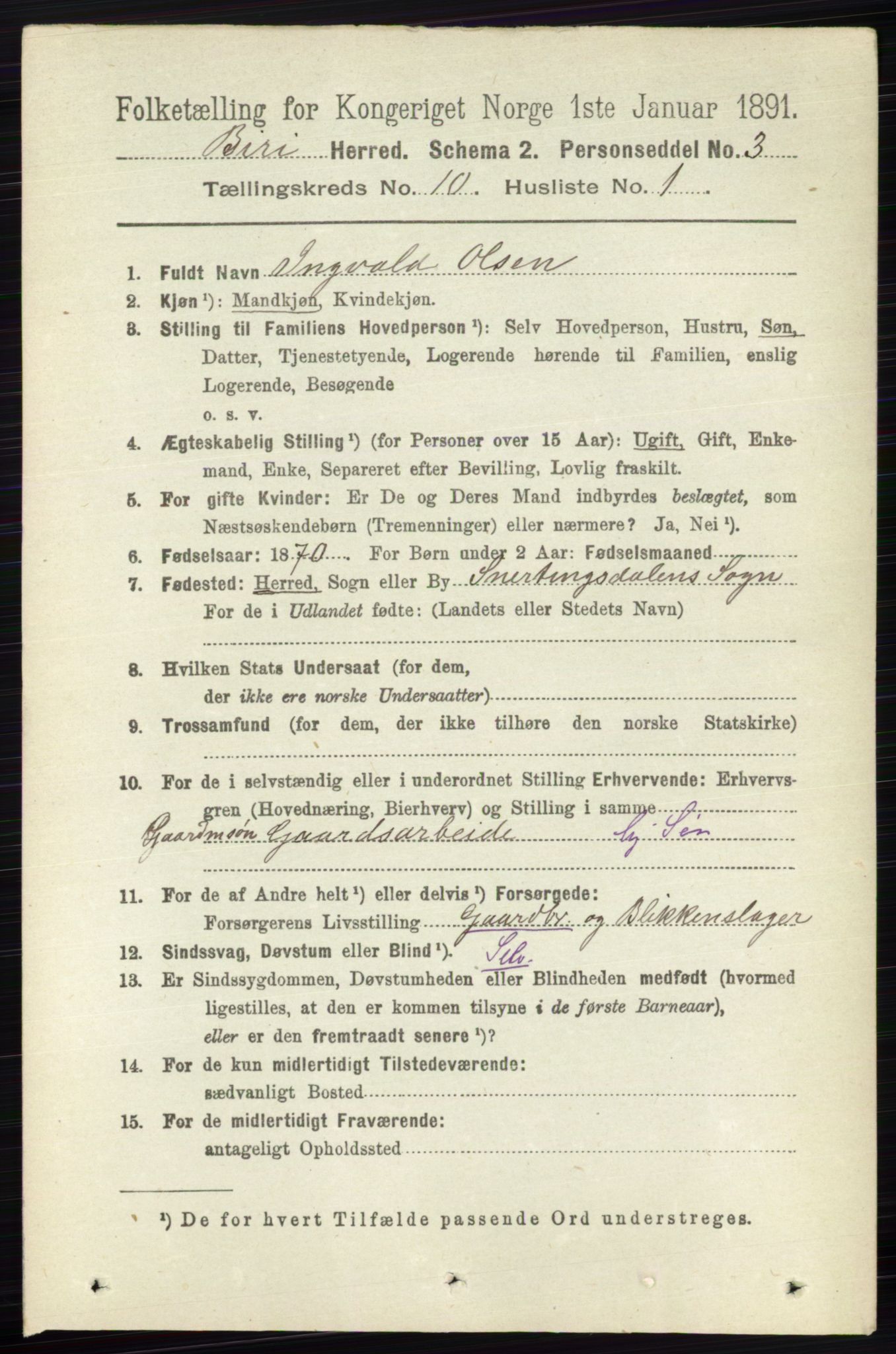 RA, 1891 census for 0525 Biri, 1891, p. 3823