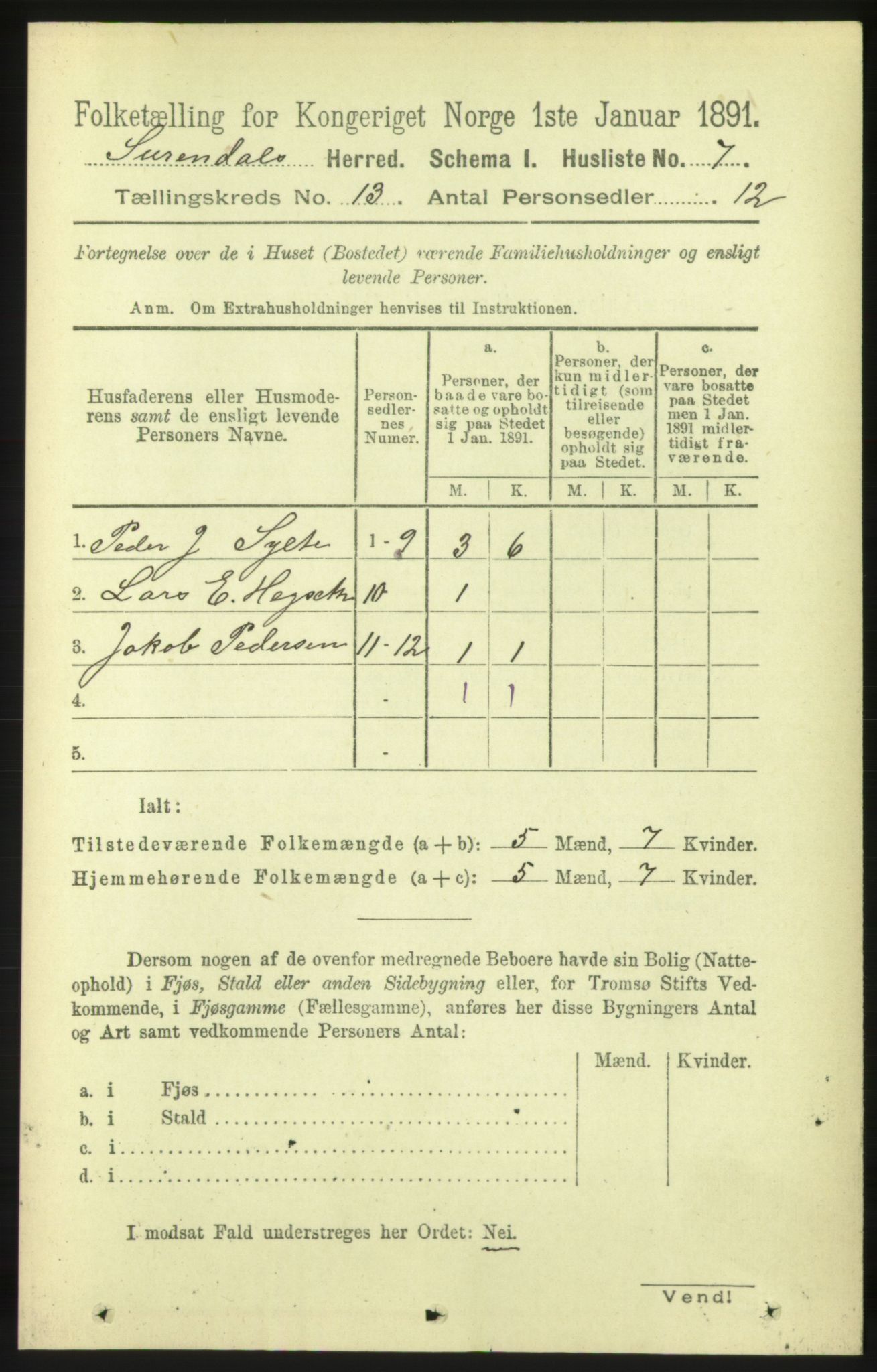 RA, 1891 census for 1566 Surnadal, 1891, p. 3114