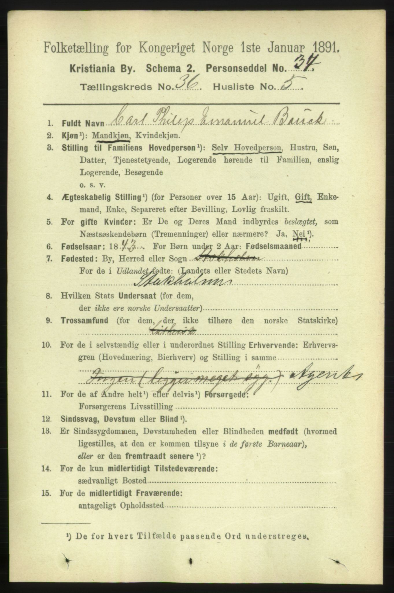 RA, 1891 census for 0301 Kristiania, 1891, p. 20136