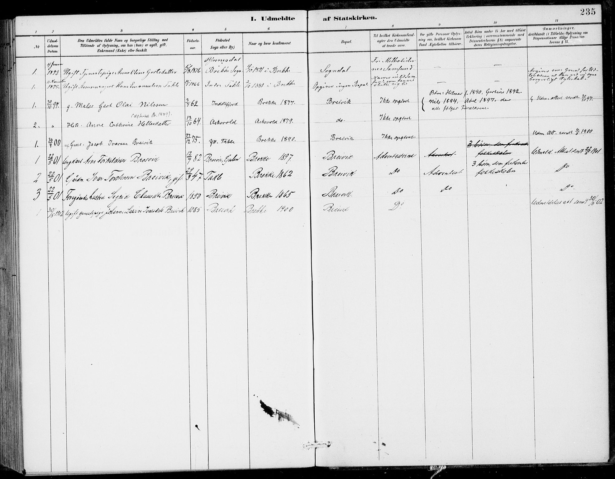 Gulen sokneprestembete, SAB/A-80201/H/Haa/Haac/L0002: Parish register (official) no. C  2, 1882-1914, p. 235