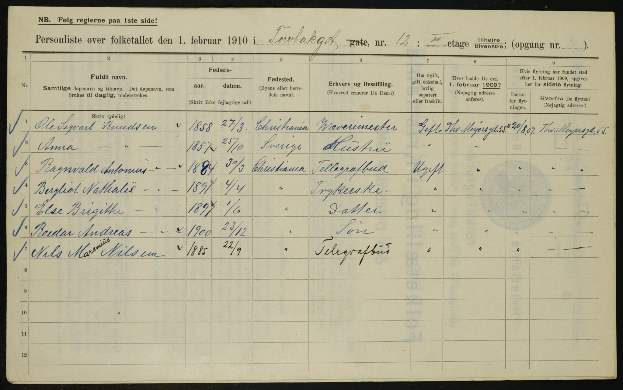 OBA, Municipal Census 1910 for Kristiania, 1910, p. 109285