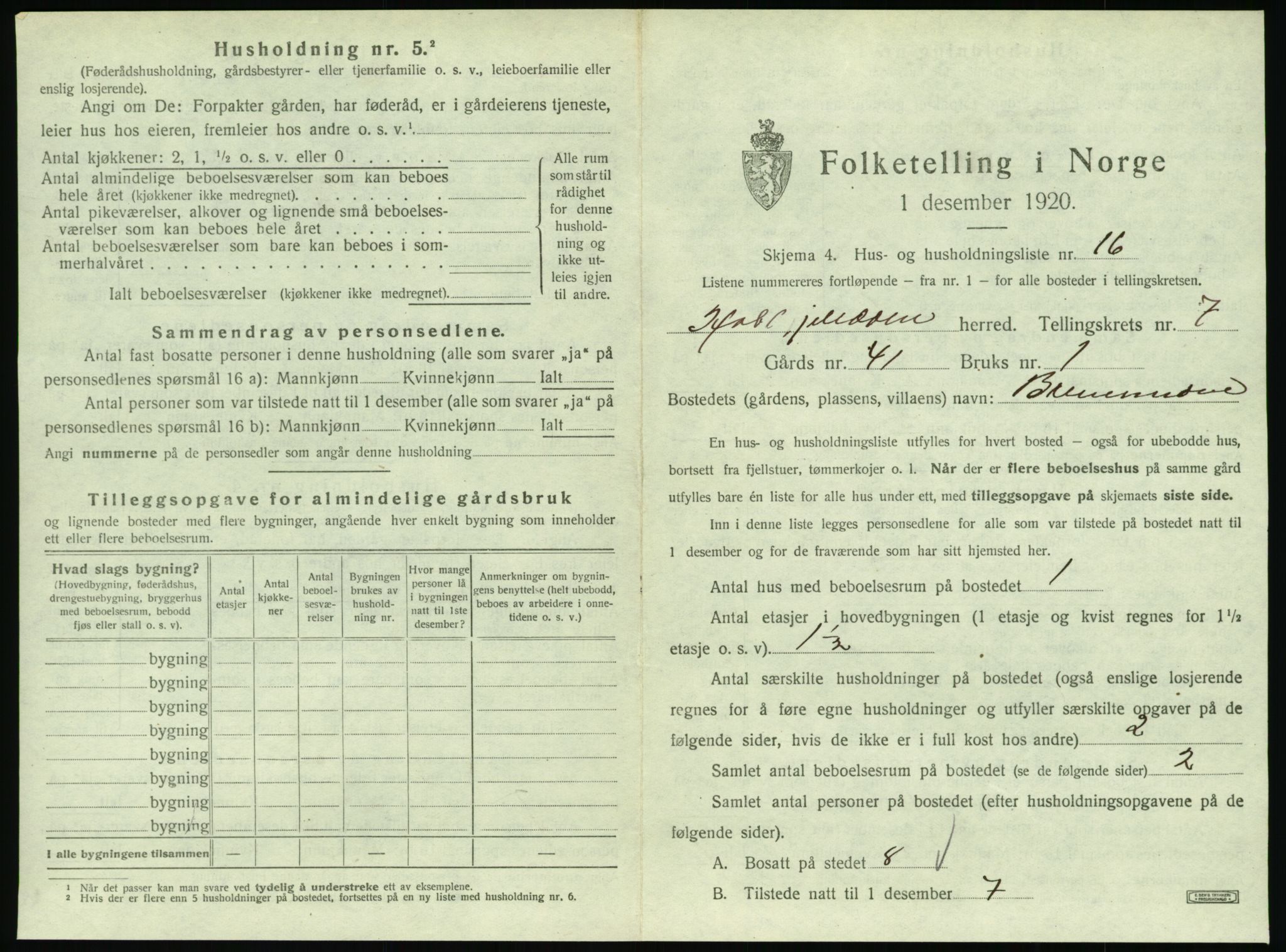 SAT, 1920 census for Hattfjelldal, 1920, p. 238