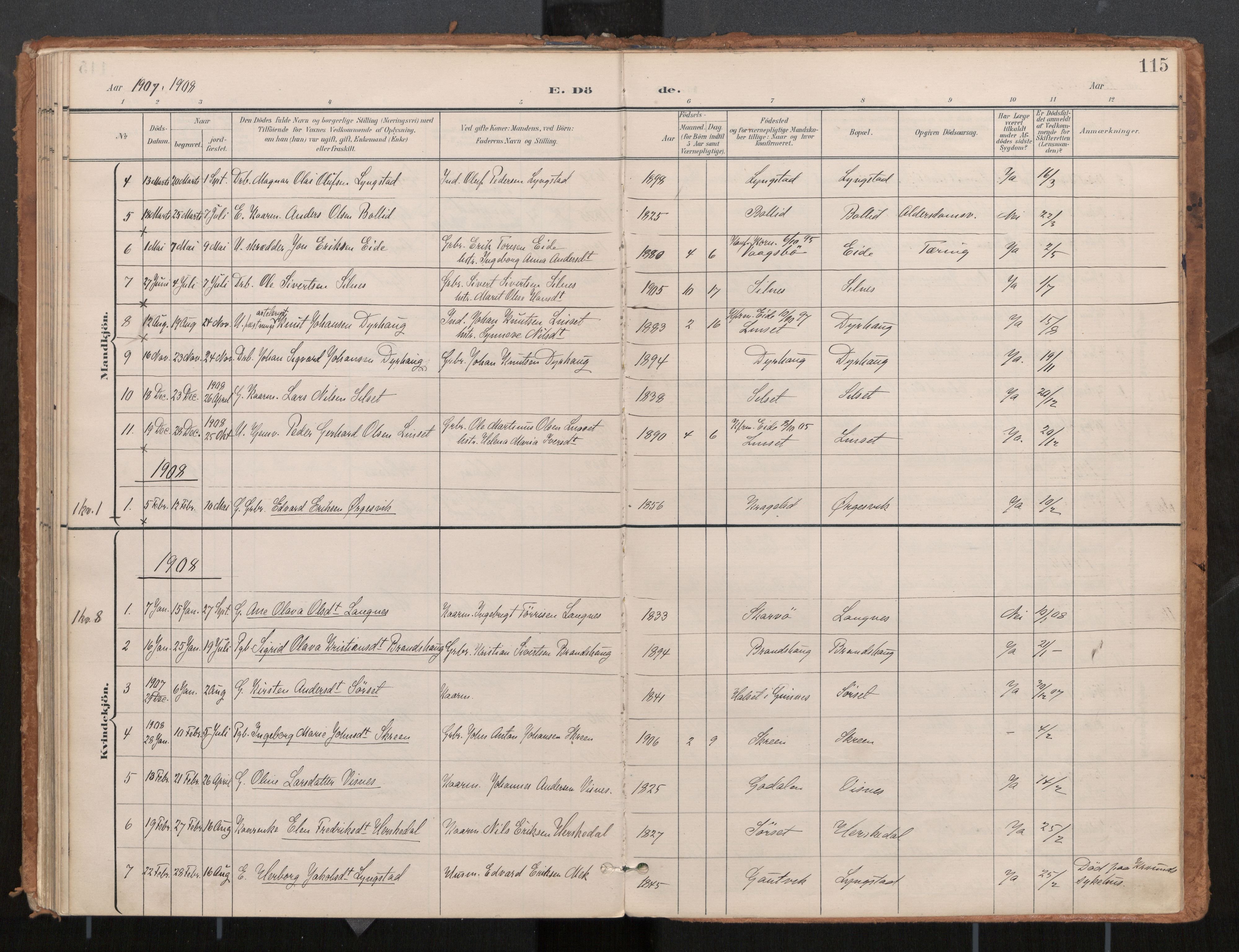 Ministerialprotokoller, klokkerbøker og fødselsregistre - Møre og Romsdal, SAT/A-1454/571/L0836a: Parish register (official) no. 571A02, 1898-1910, p. 115