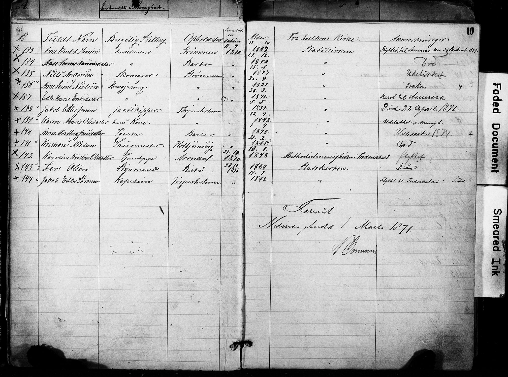 Metodistmenigheten, Arendal, AV/SAK-1292-0011/F/Fa/L0001: Dissenter register no. F-2, 1867-1879, p. 10