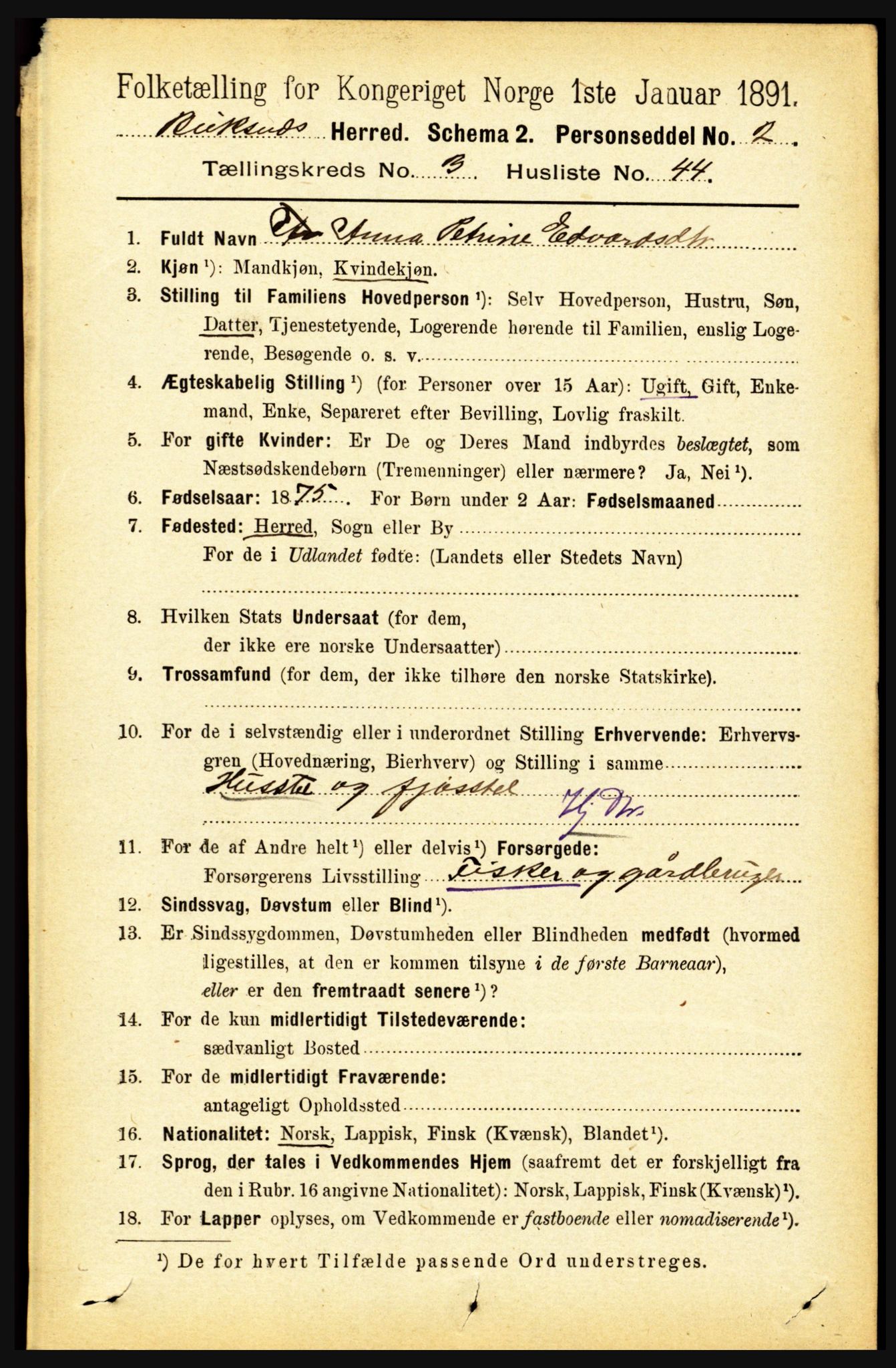 RA, 1891 census for 1860 Buksnes, 1891, p. 2479