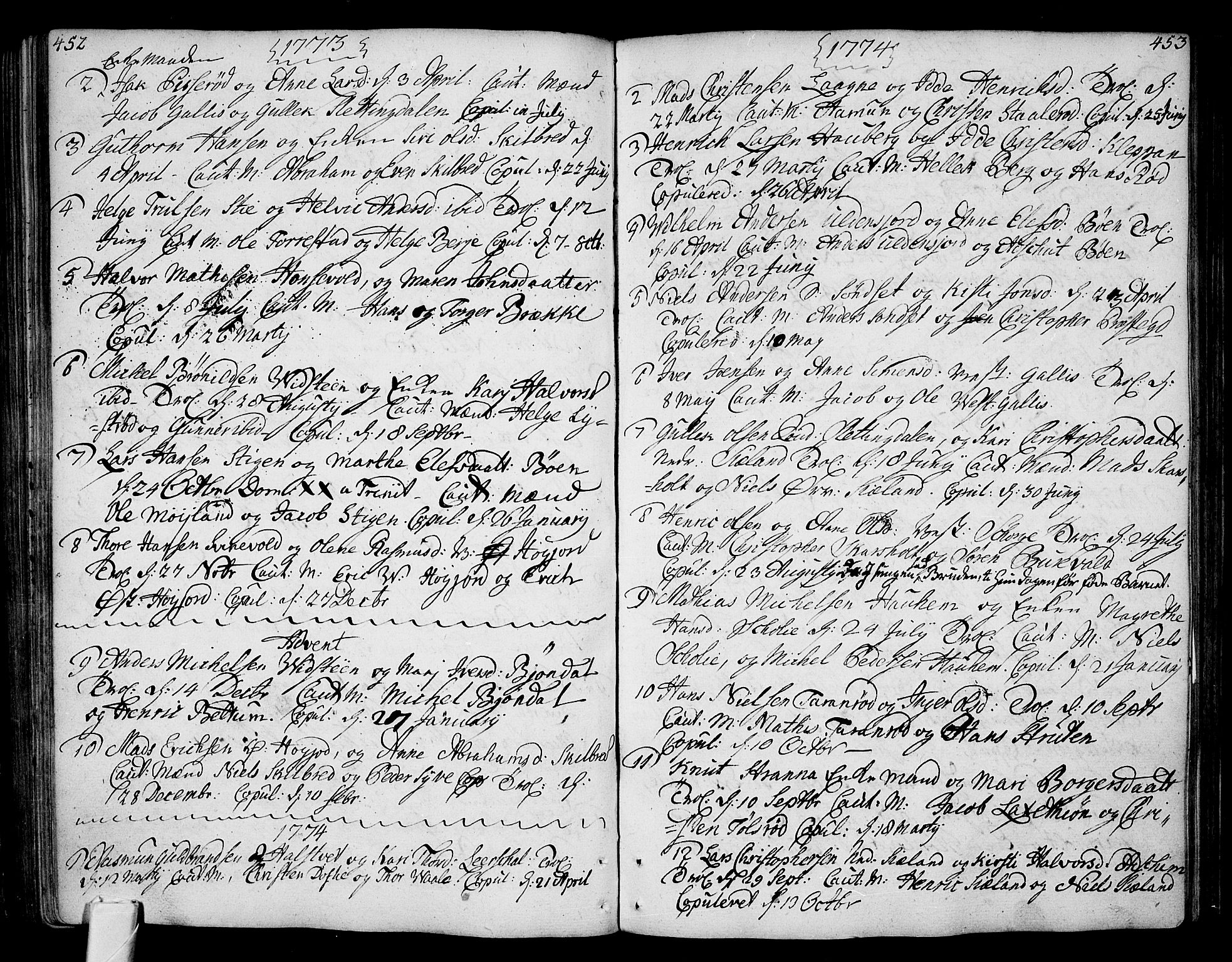 Andebu kirkebøker, AV/SAKO-A-336/F/Fa/L0002: Parish register (official) no. 2, 1733-1802, p. 452-453