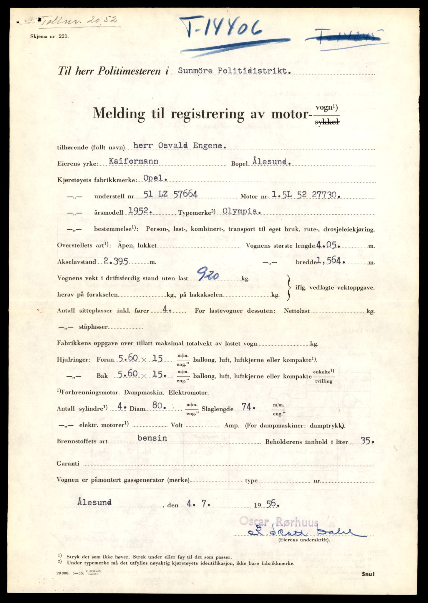 Møre og Romsdal vegkontor - Ålesund trafikkstasjon, AV/SAT-A-4099/F/Fe/L0045: Registreringskort for kjøretøy T 14320 - T 14444, 1927-1998, p. 2209