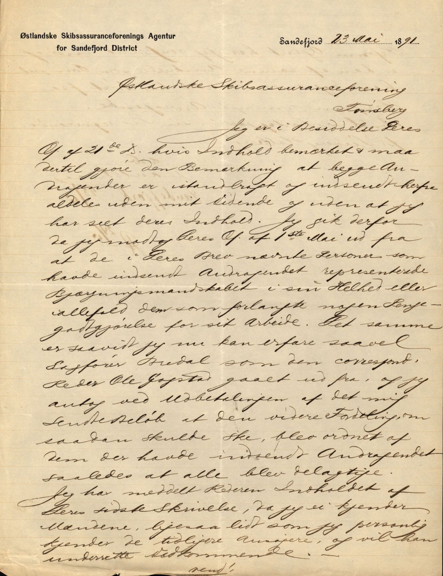 Pa 63 - Østlandske skibsassuranceforening, VEMU/A-1079/G/Ga/L0027/0012: Havaridokumenter / Hans Nielsen Hauge, Verena, Guldfaxe, India, Industri, 1891, p. 33