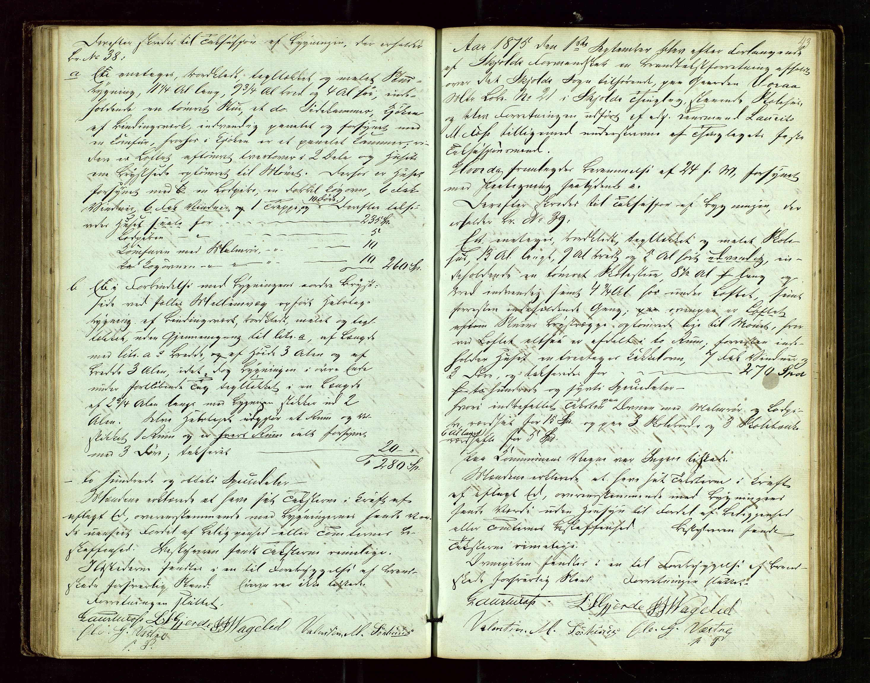 Skjold lensmannskontor, AV/SAST-A-100182/Goa/L0001: "Brandtaxations-Protocol for Skjold Thinglaug i Ryfylke", 1853-1890, p. 42b-43a