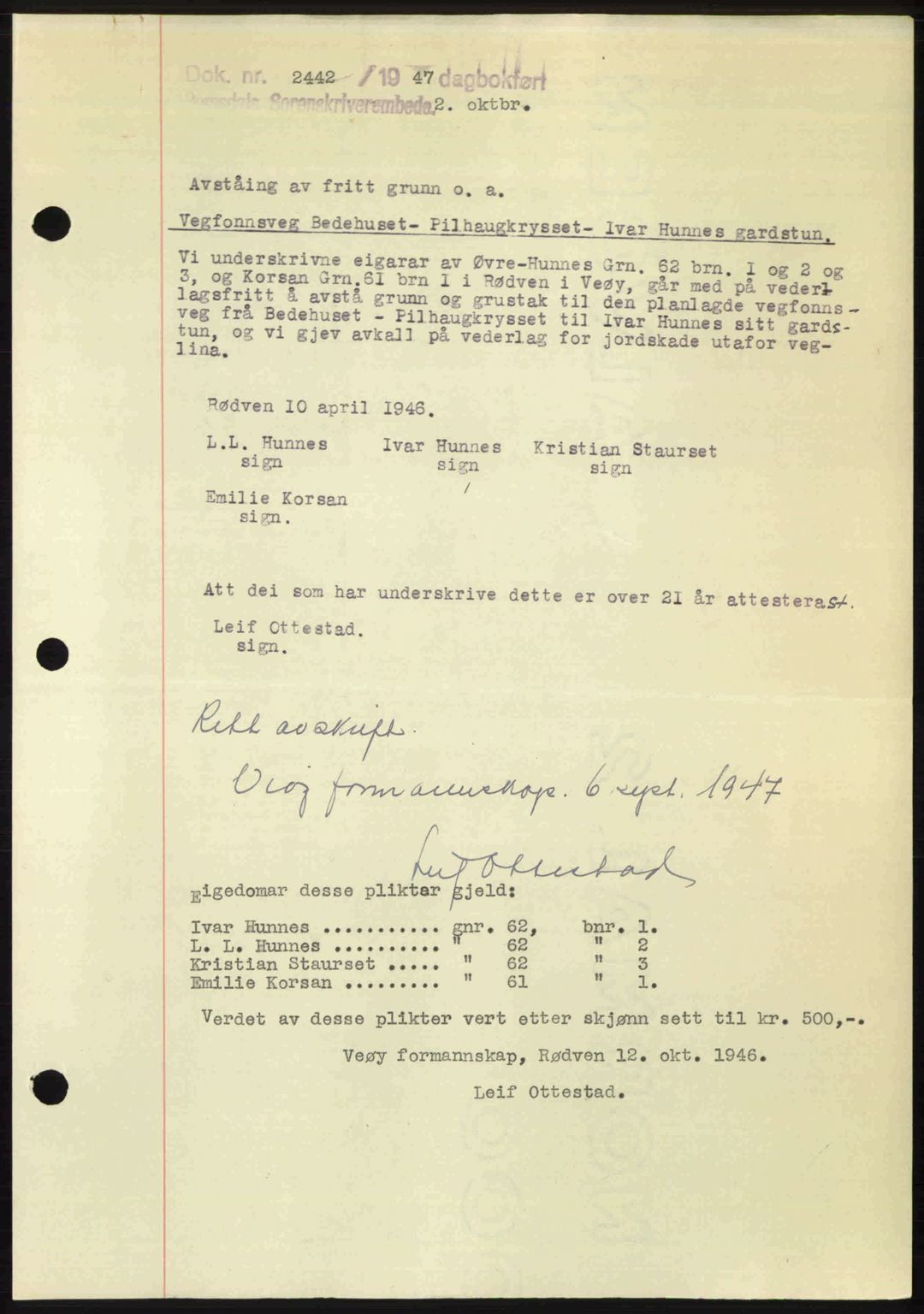 Romsdal sorenskriveri, SAT/A-4149/1/2/2C: Mortgage book no. A24, 1947-1947, Diary no: : 2442/1947