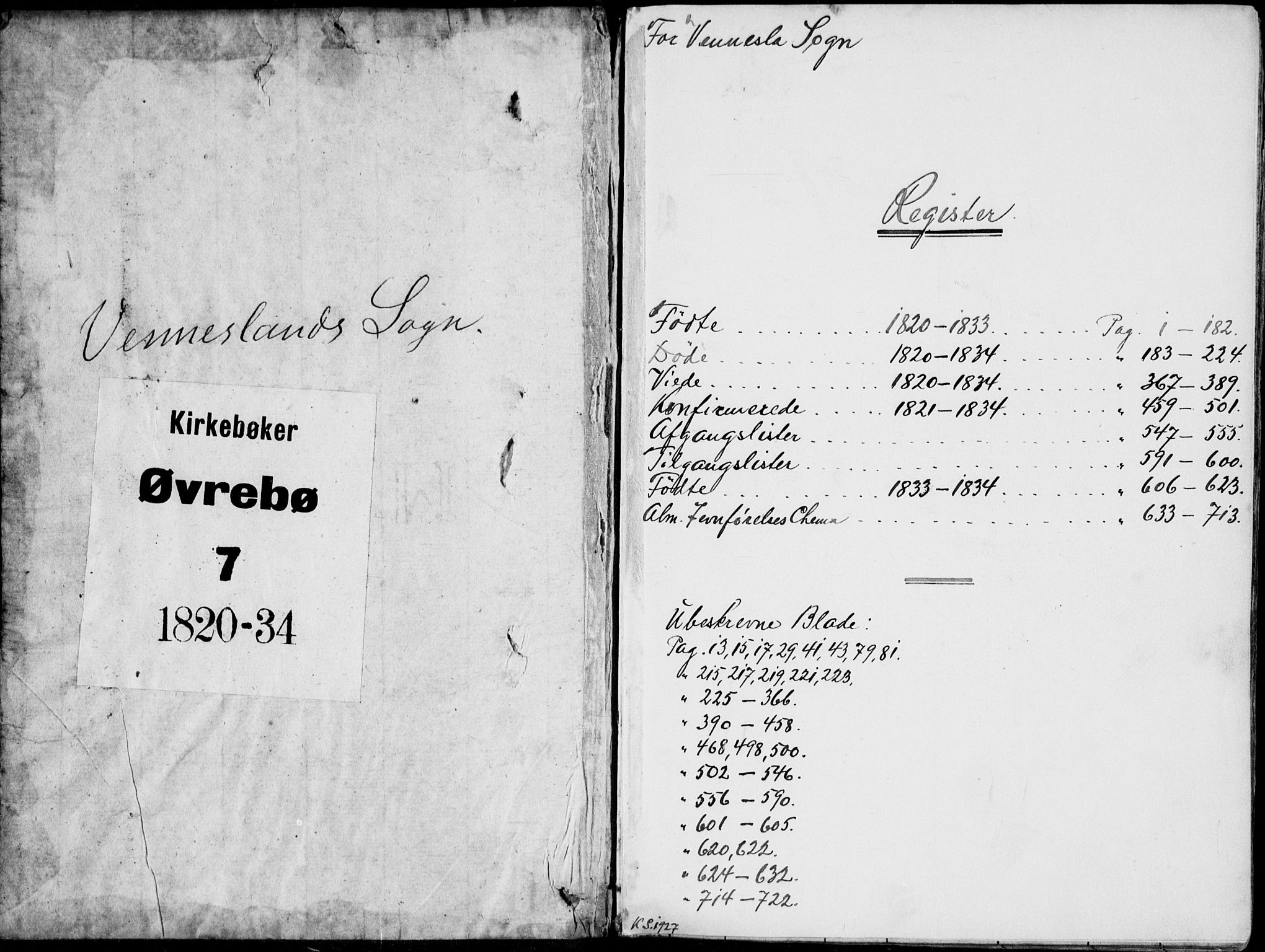 Vennesla sokneprestkontor, AV/SAK-1111-0045/Fa/Fab/L0003: Parish register (official) no. A 3, 1820-1834