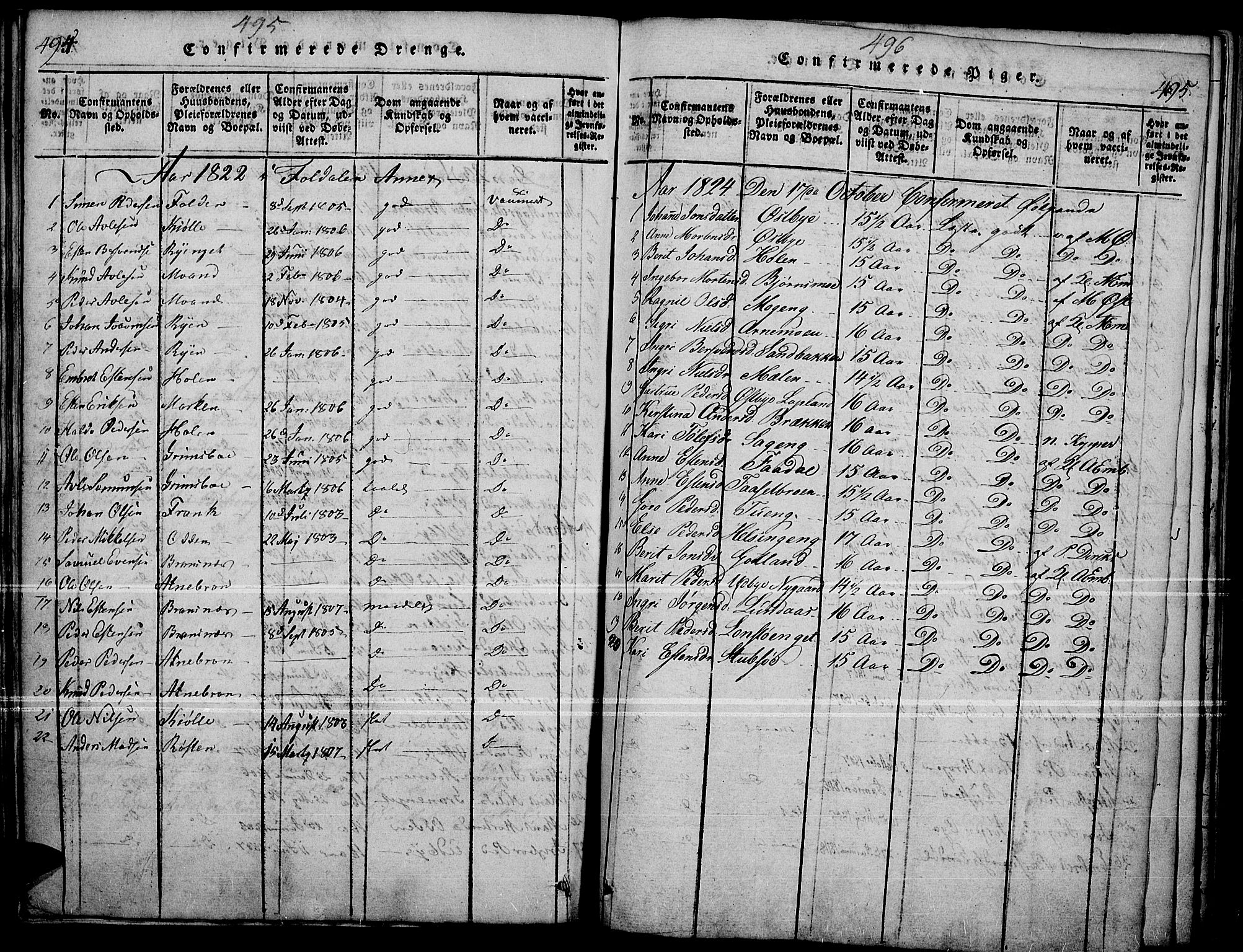 Tynset prestekontor, AV/SAH-PREST-058/H/Ha/Haa/L0018: Parish register (official) no. 18, 1815-1829, p. 494-495