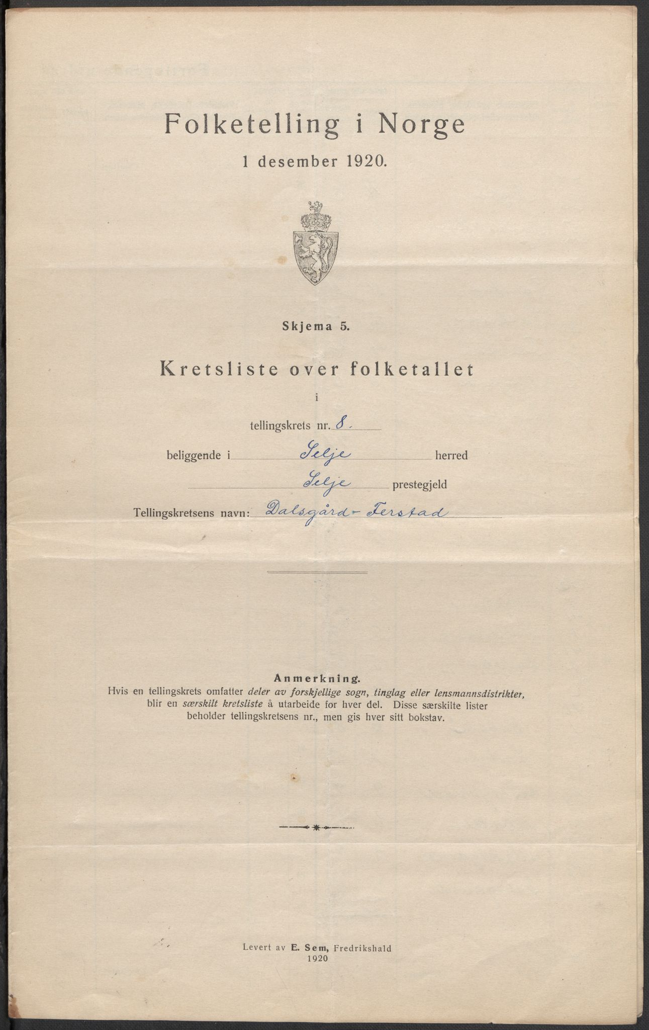 SAB, 1920 census for Selje, 1920, p. 31