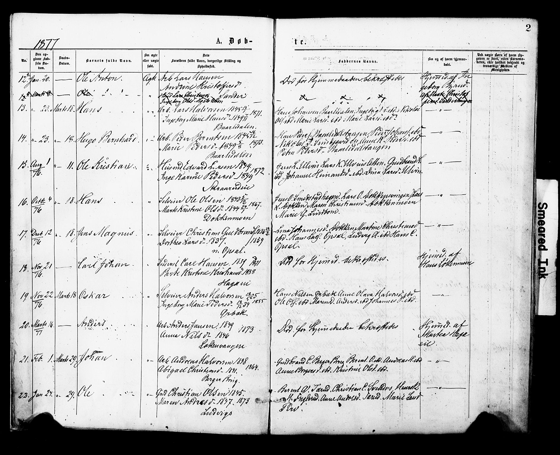 Eidsvoll prestekontor Kirkebøker, AV/SAO-A-10888/F/Fa/L0001: Parish register (official) no. I 1, 1877-1881, p. 2