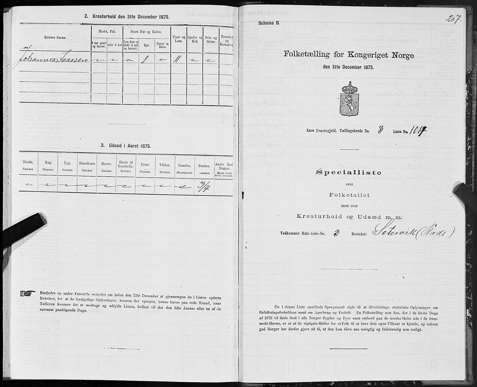 SAT, 1875 census for 1569P Aure, 1875, p. 3207