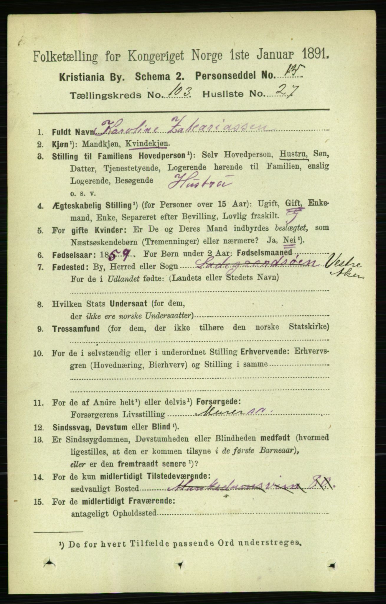 RA, 1891 census for 0301 Kristiania, 1891, p. 51754