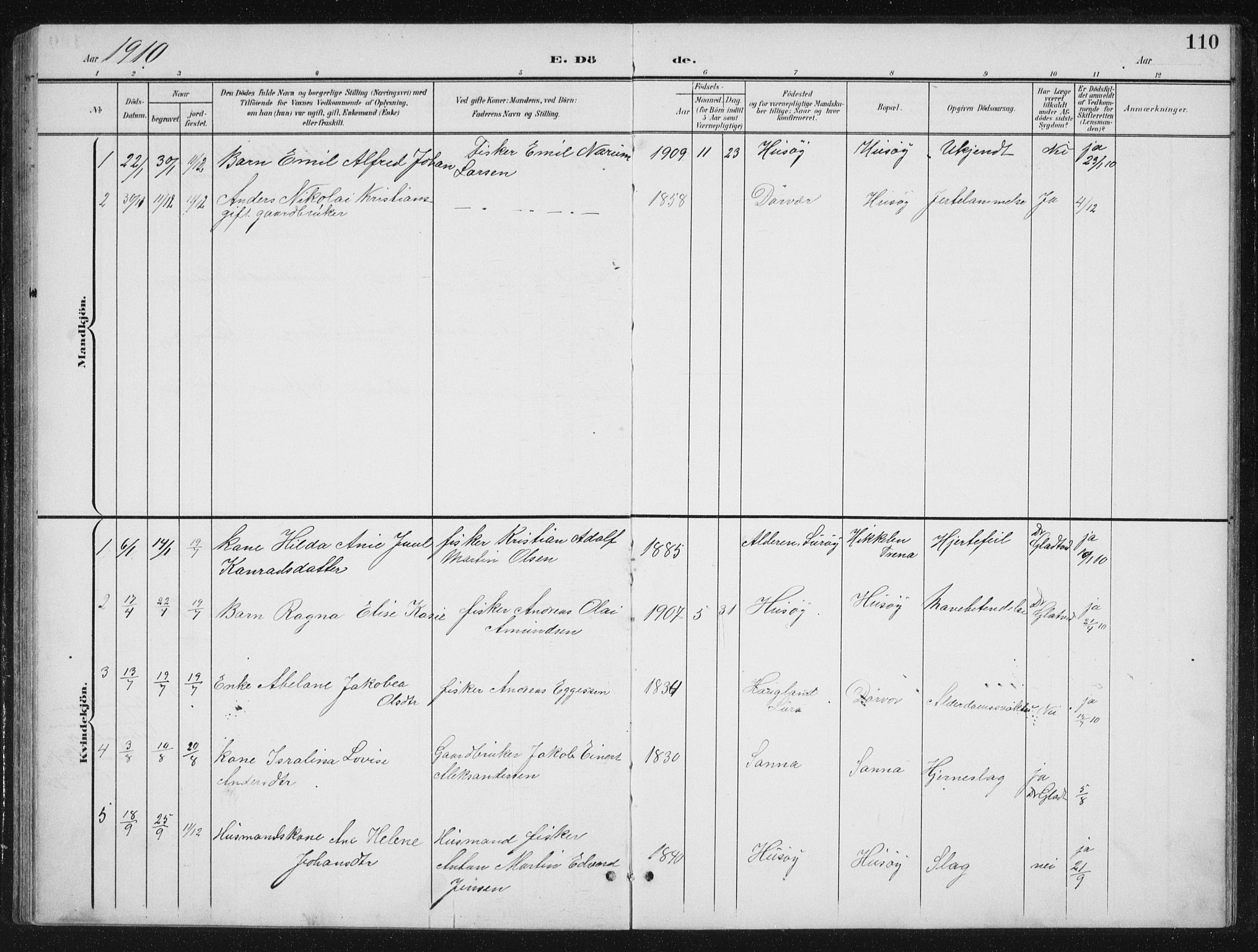 Ministerialprotokoller, klokkerbøker og fødselsregistre - Nordland, AV/SAT-A-1459/840/L0583: Parish register (copy) no. 840C03, 1901-1933, p. 110