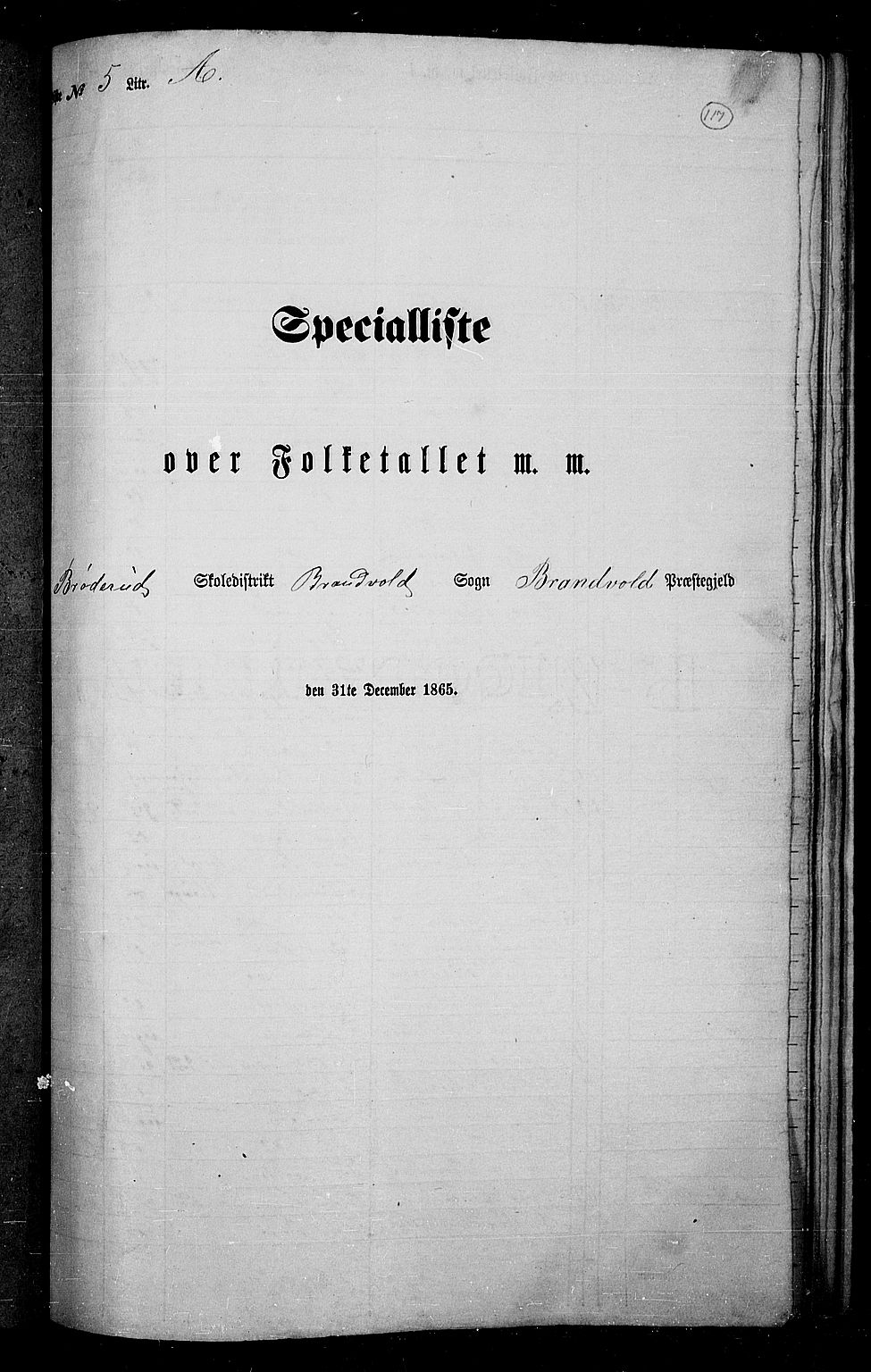 RA, 1865 census for Brandval, 1865, p. 98