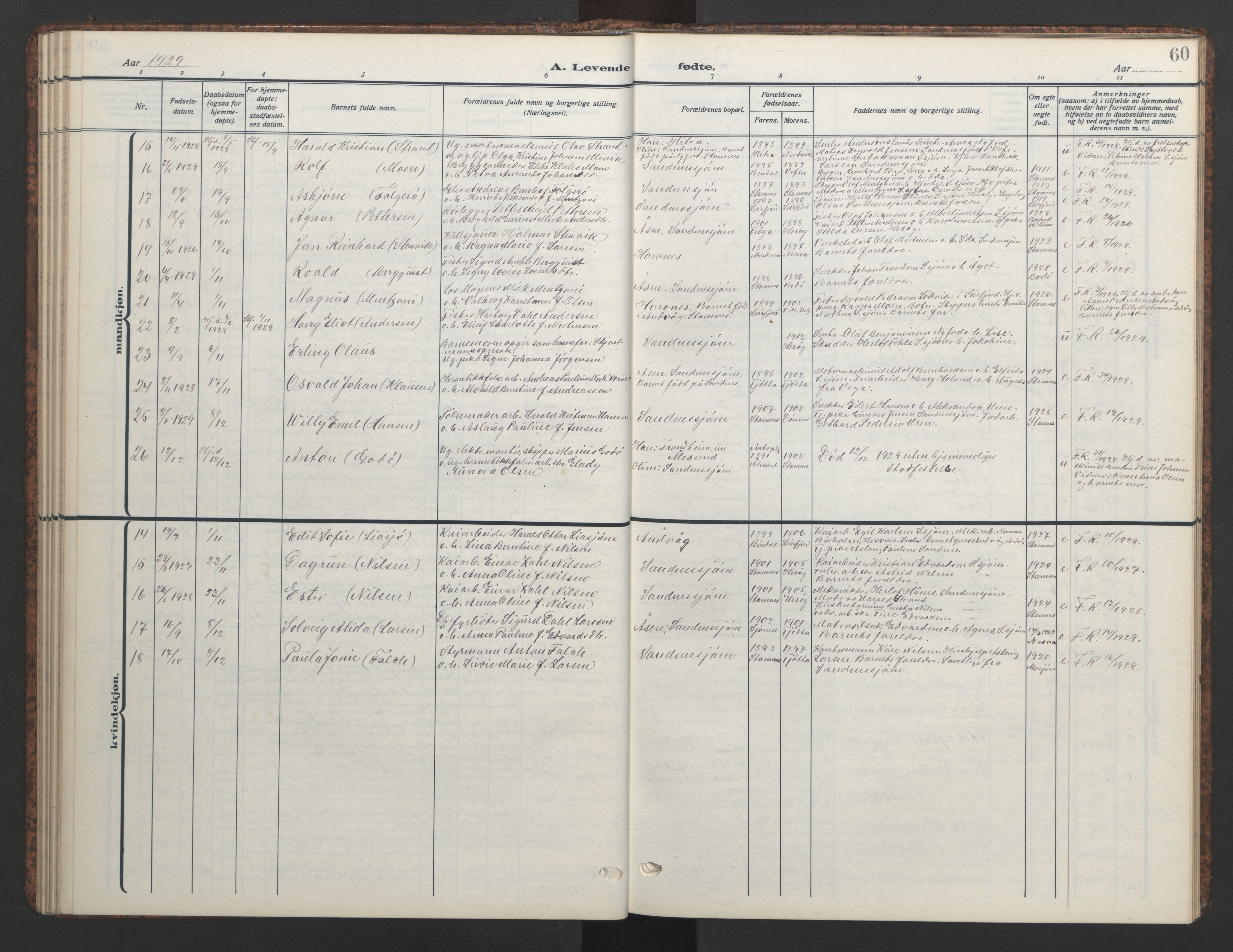 Ministerialprotokoller, klokkerbøker og fødselsregistre - Nordland, AV/SAT-A-1459/831/L0480: Parish register (copy) no. 831C07, 1909-1946, p. 60