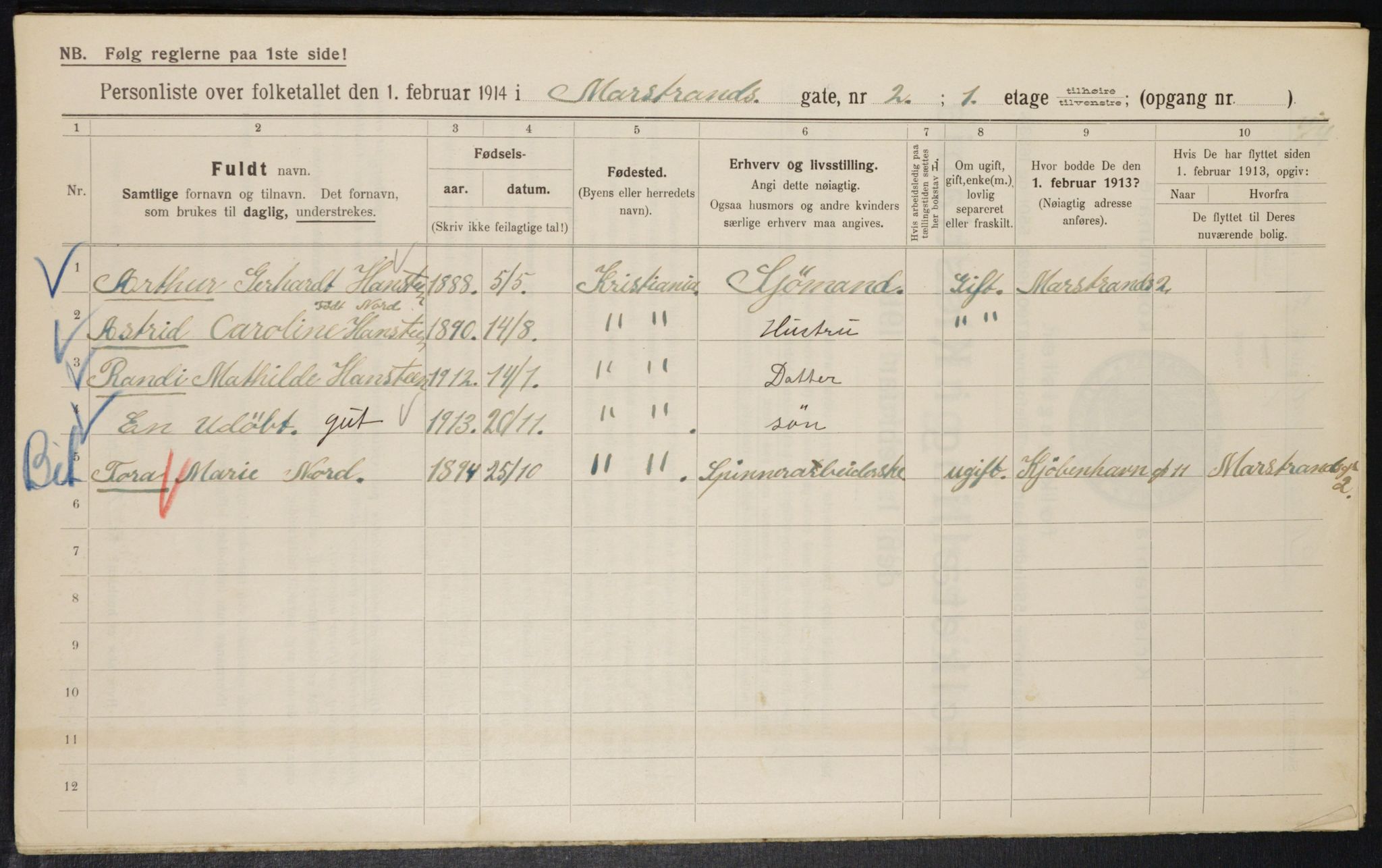 OBA, Municipal Census 1914 for Kristiania, 1914, p. 64648