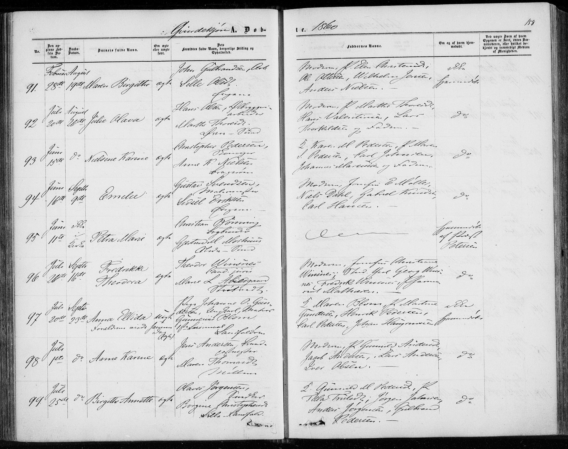 Bragernes kirkebøker, AV/SAKO-A-6/F/Fb/L0003: Parish register (official) no. II 3, 1860-1868, p. 158