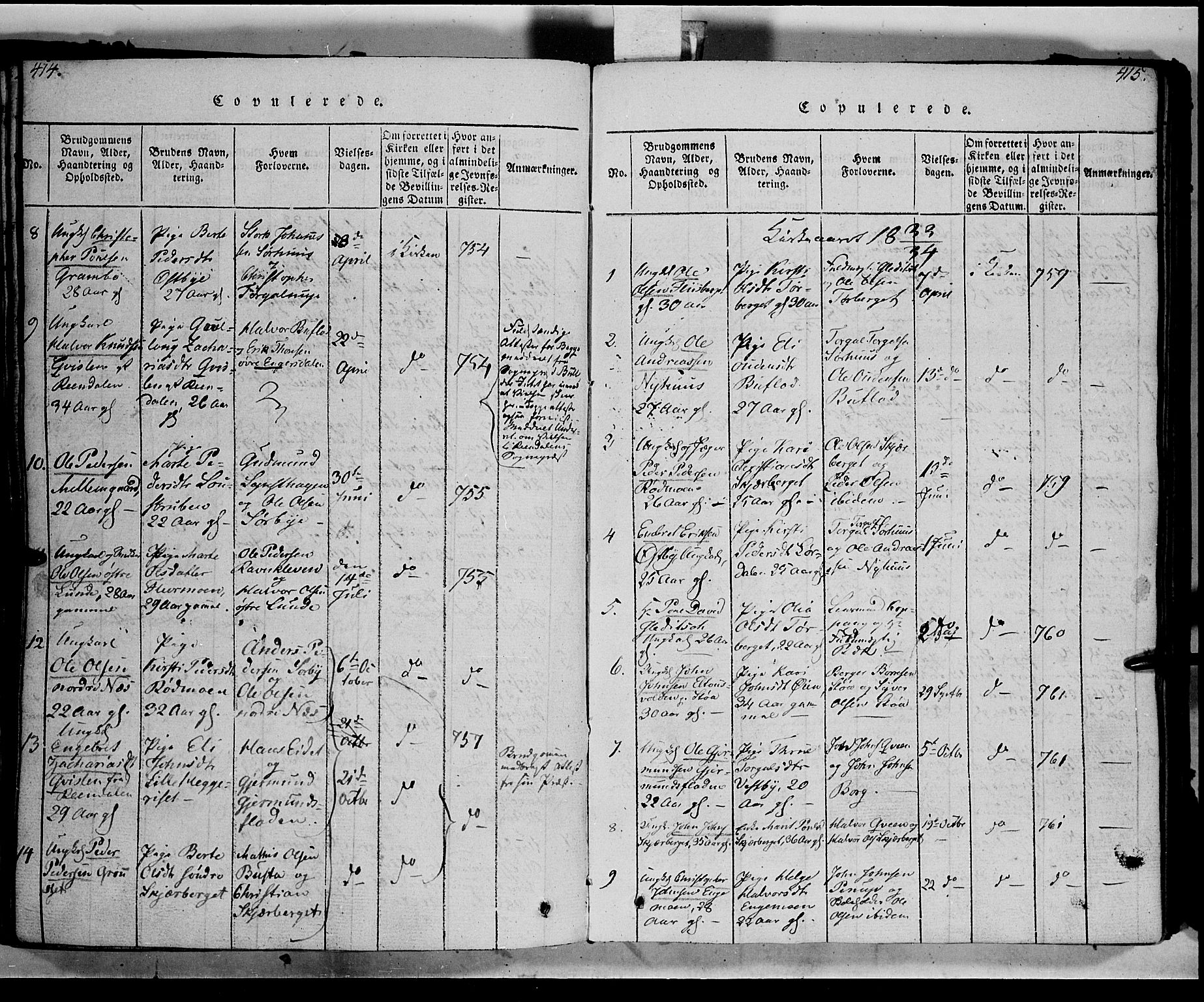 Trysil prestekontor, AV/SAH-PREST-046/H/Ha/Haa/L0003: Parish register (official) no. 3 /1, 1814-1841, p. 414-415