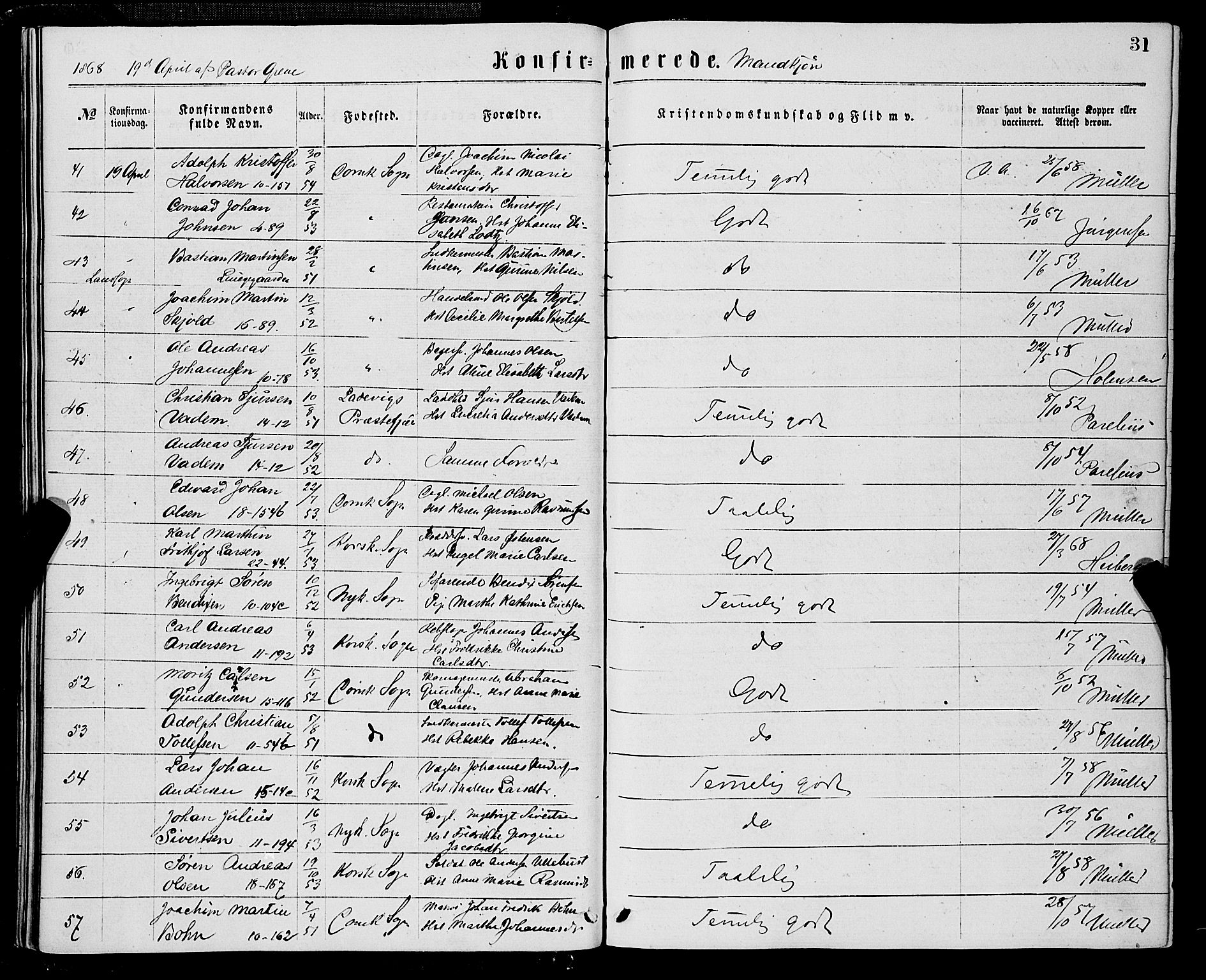 Domkirken sokneprestembete, AV/SAB-A-74801/H/Haa/L0029: Parish register (official) no. C 4, 1864-1879, p. 31