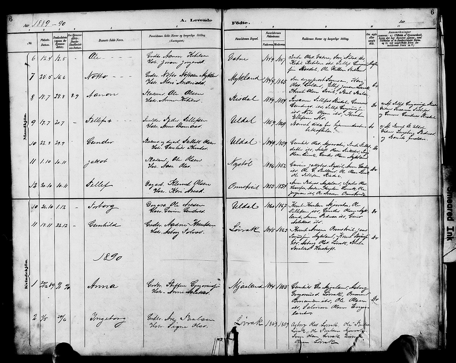 Herefoss sokneprestkontor, AV/SAK-1111-0019/F/Fb/Fbc/L0003: Parish register (copy) no. B 3, 1887-1915, p. 6