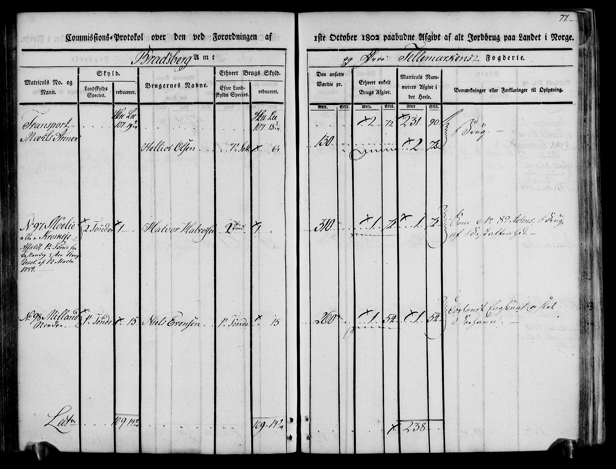 Rentekammeret inntil 1814, Realistisk ordnet avdeling, AV/RA-EA-4070/N/Ne/Nea/L0074: Øvre Telemarken fogderi. Kommisjonsprotokoll for fogderiets østre del - Tinn, Hjartdal og Seljord prestegjeld., 1803, p. 77