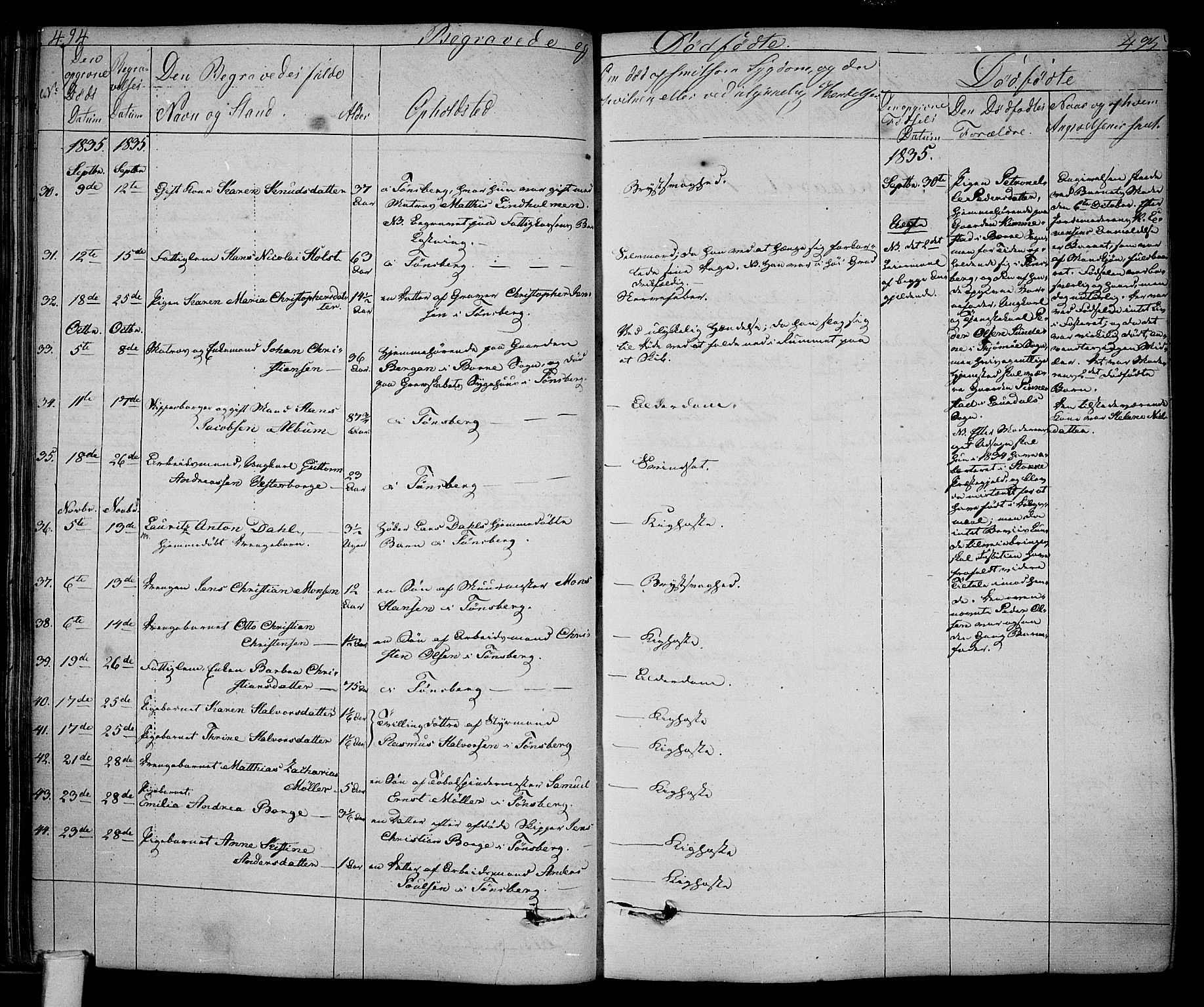 Tønsberg kirkebøker, SAKO/A-330/F/Fa/L0005: Parish register (official) no. I 5, 1827-1836, p. 494-495