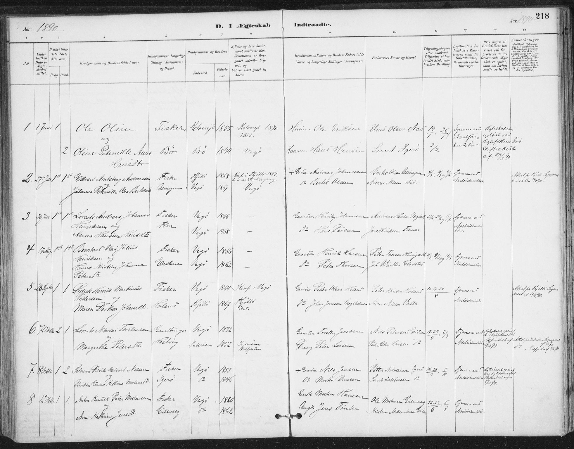 Ministerialprotokoller, klokkerbøker og fødselsregistre - Nordland, AV/SAT-A-1459/816/L0244: Parish register (official) no. 816A10, 1886-1903, p. 218