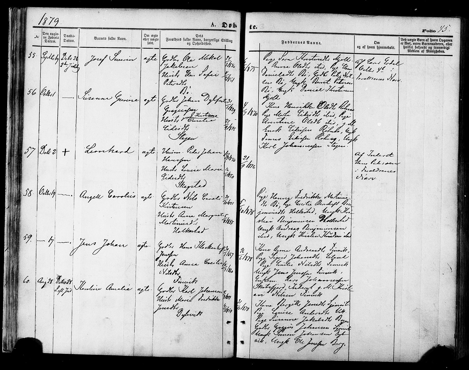 Ministerialprotokoller, klokkerbøker og fødselsregistre - Nordland, AV/SAT-A-1459/855/L0802: Parish register (official) no. 855A10, 1875-1886, p. 45