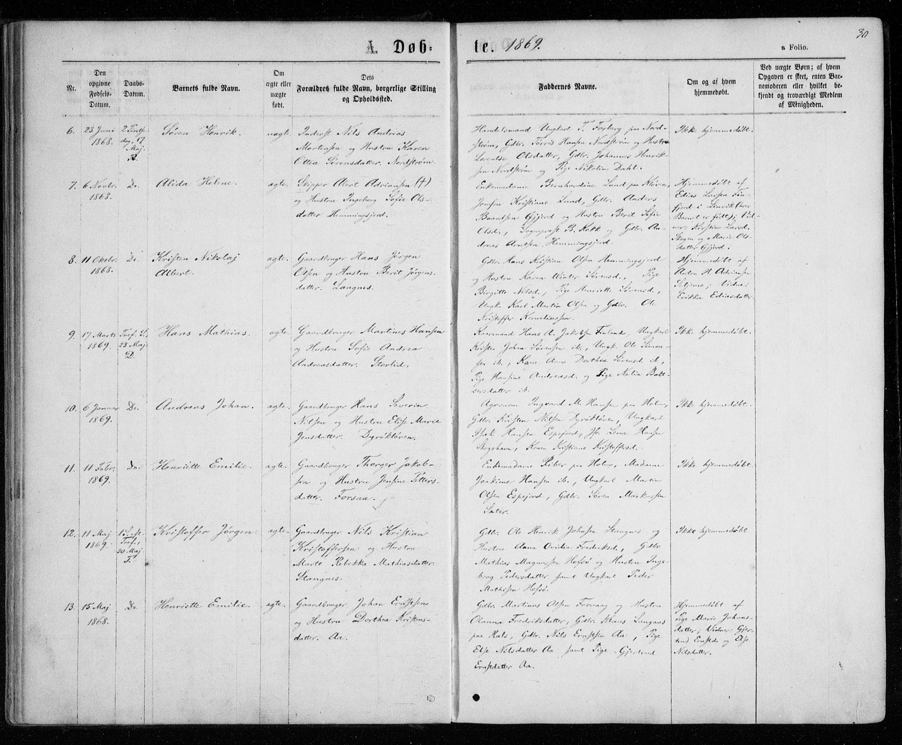 Tranøy sokneprestkontor, SATØ/S-1313/I/Ia/Iaa/L0008kirke: Parish register (official) no. 8, 1867-1877, p. 30