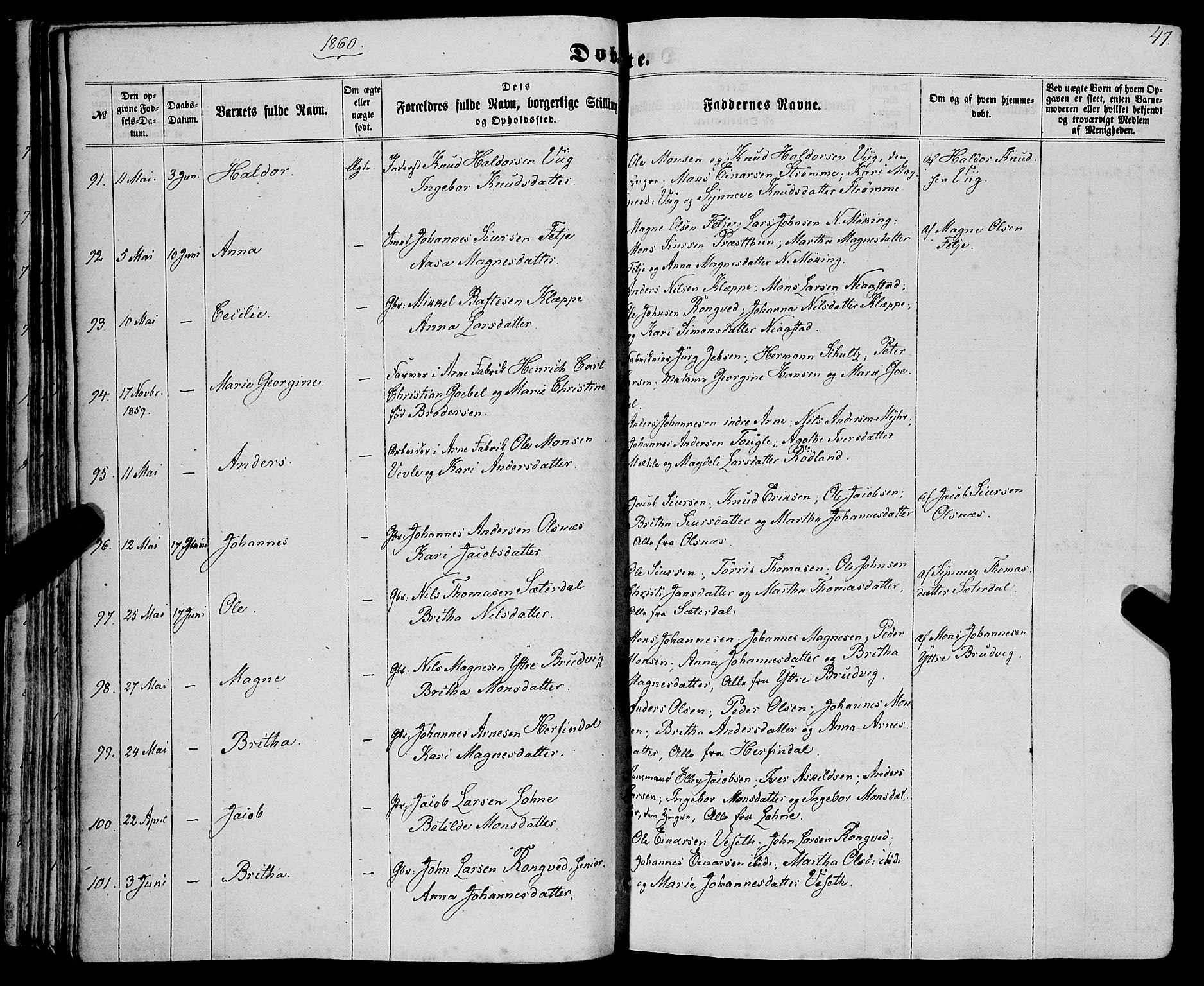 Haus sokneprestembete, SAB/A-75601/H/Haa: Parish register (official) no. A 17, 1858-1870, p. 47