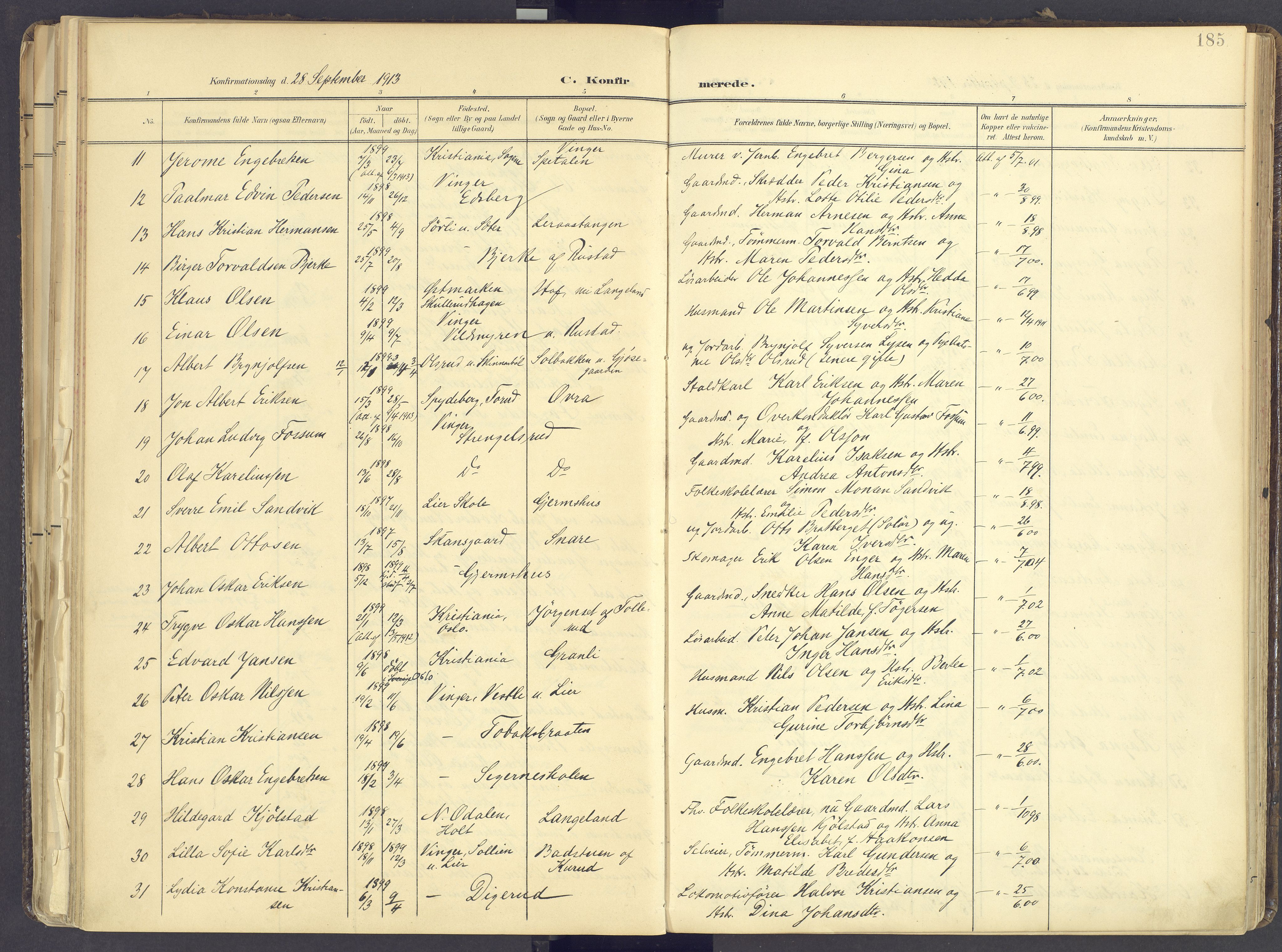 Vinger prestekontor, AV/SAH-PREST-024/H/Ha/Haa/L0017: Parish register (official) no. 17, 1901-1927, p. 185