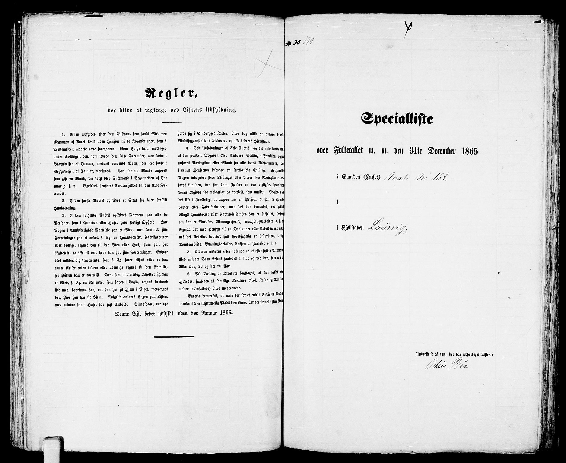 RA, 1865 census for Larvik, 1865, p. 411