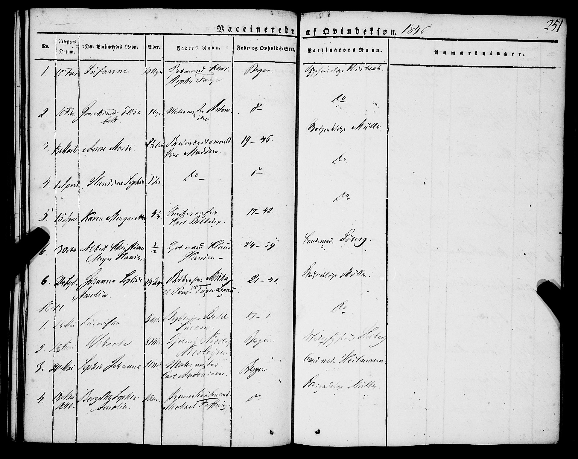 Korskirken sokneprestembete, AV/SAB-A-76101/H/Haa/L0050: Parish register (official) no. F 1, 1821-1869, p. 251