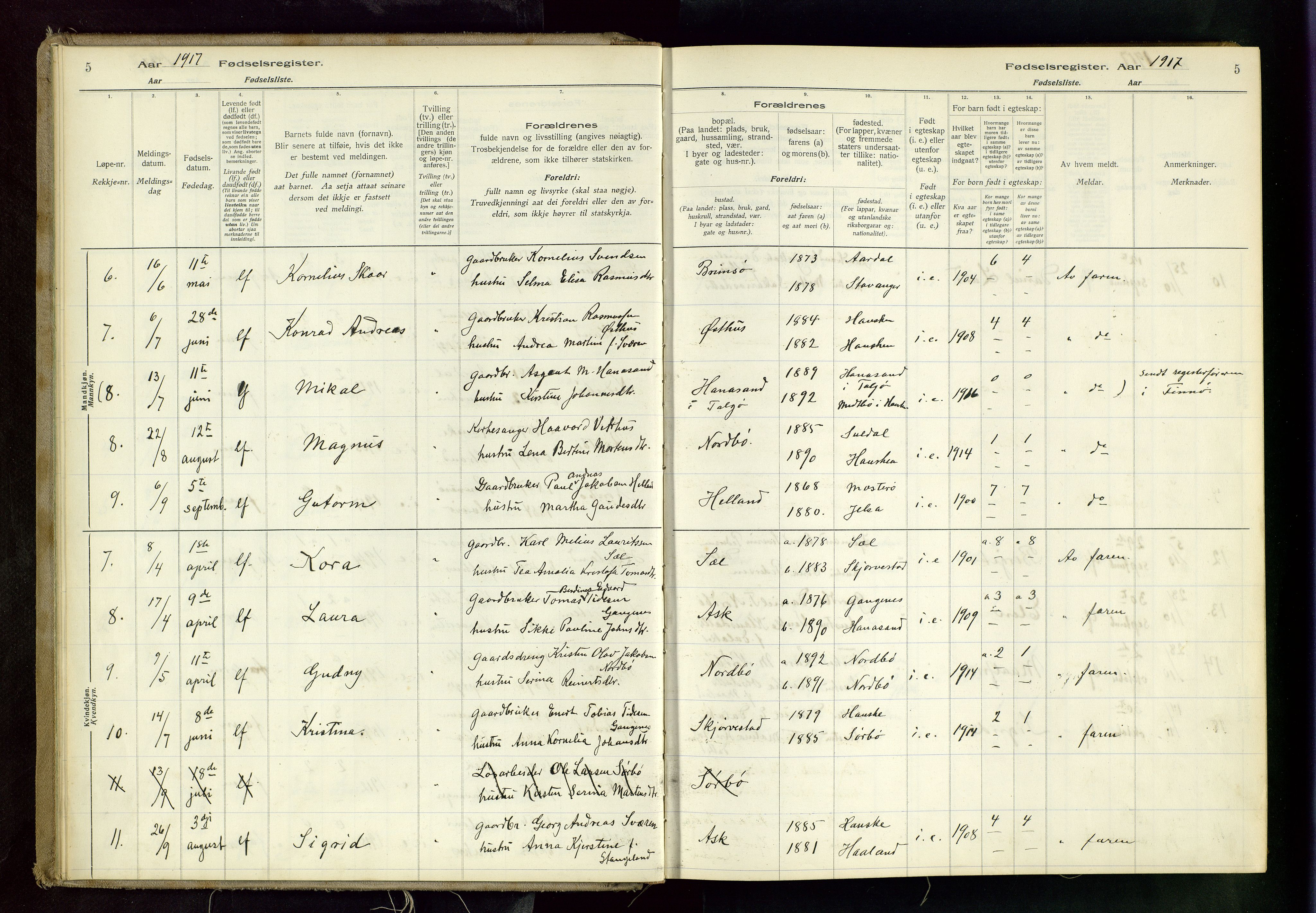 Rennesøy sokneprestkontor, AV/SAST-A -101827/I/Id/L0001: Birth register no. 1, 1916-1982, p. 5