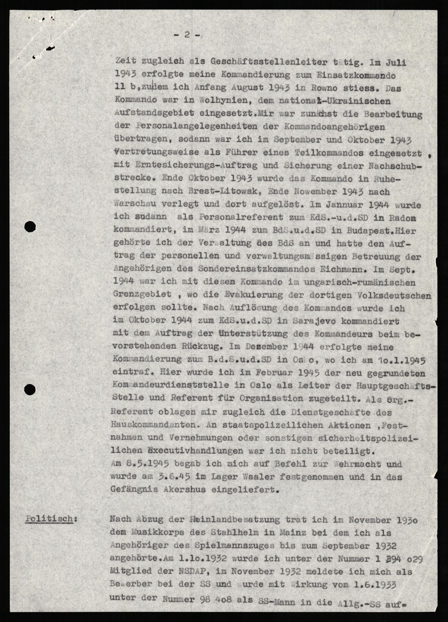 Forsvaret, Forsvarets overkommando II, AV/RA-RAFA-3915/D/Db/L0026: CI Questionaires. Tyske okkupasjonsstyrker i Norge. Tyskere., 1945-1946, p. 525