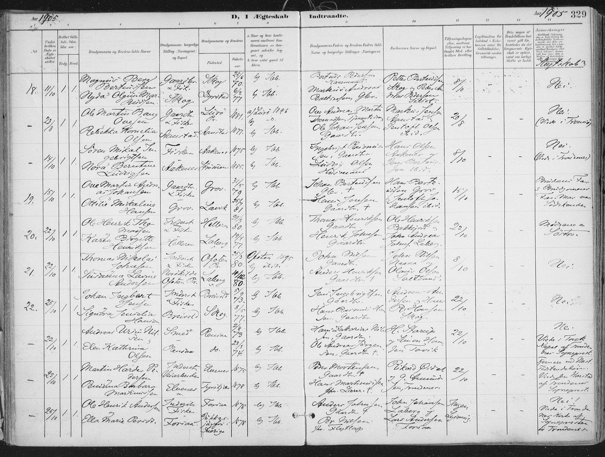 Ibestad sokneprestembete, SATØ/S-0077/H/Ha/Haa/L0017kirke: Parish register (official) no. 17, 1901-1914, p. 329