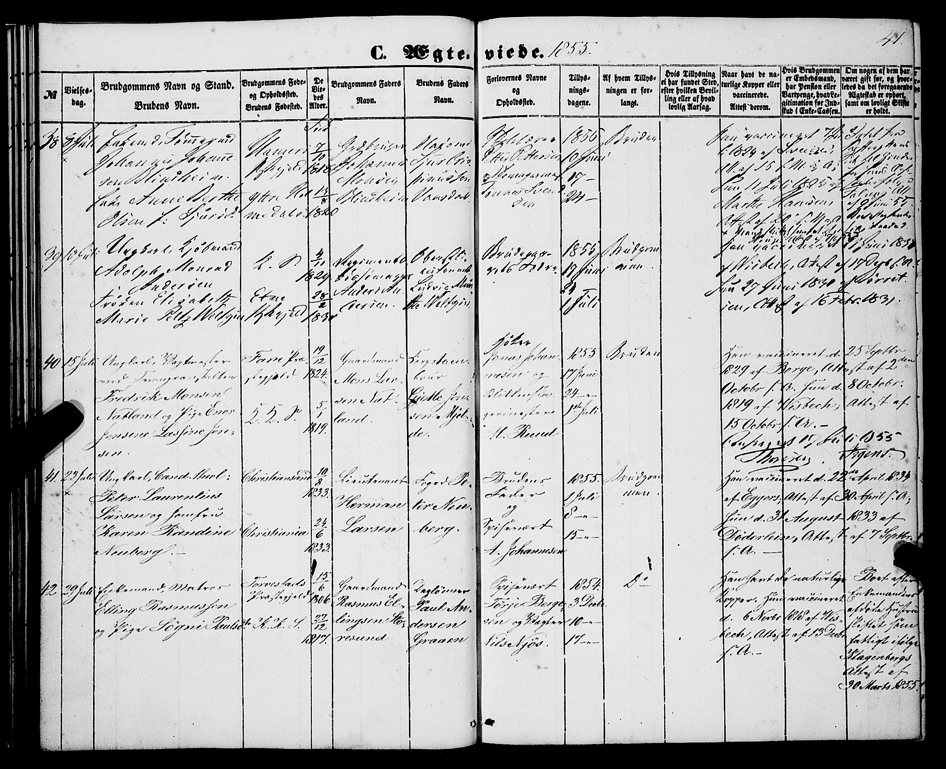 Korskirken sokneprestembete, AV/SAB-A-76101/H/Haa/L0035: Parish register (official) no. D 2, 1852-1867, p. 41