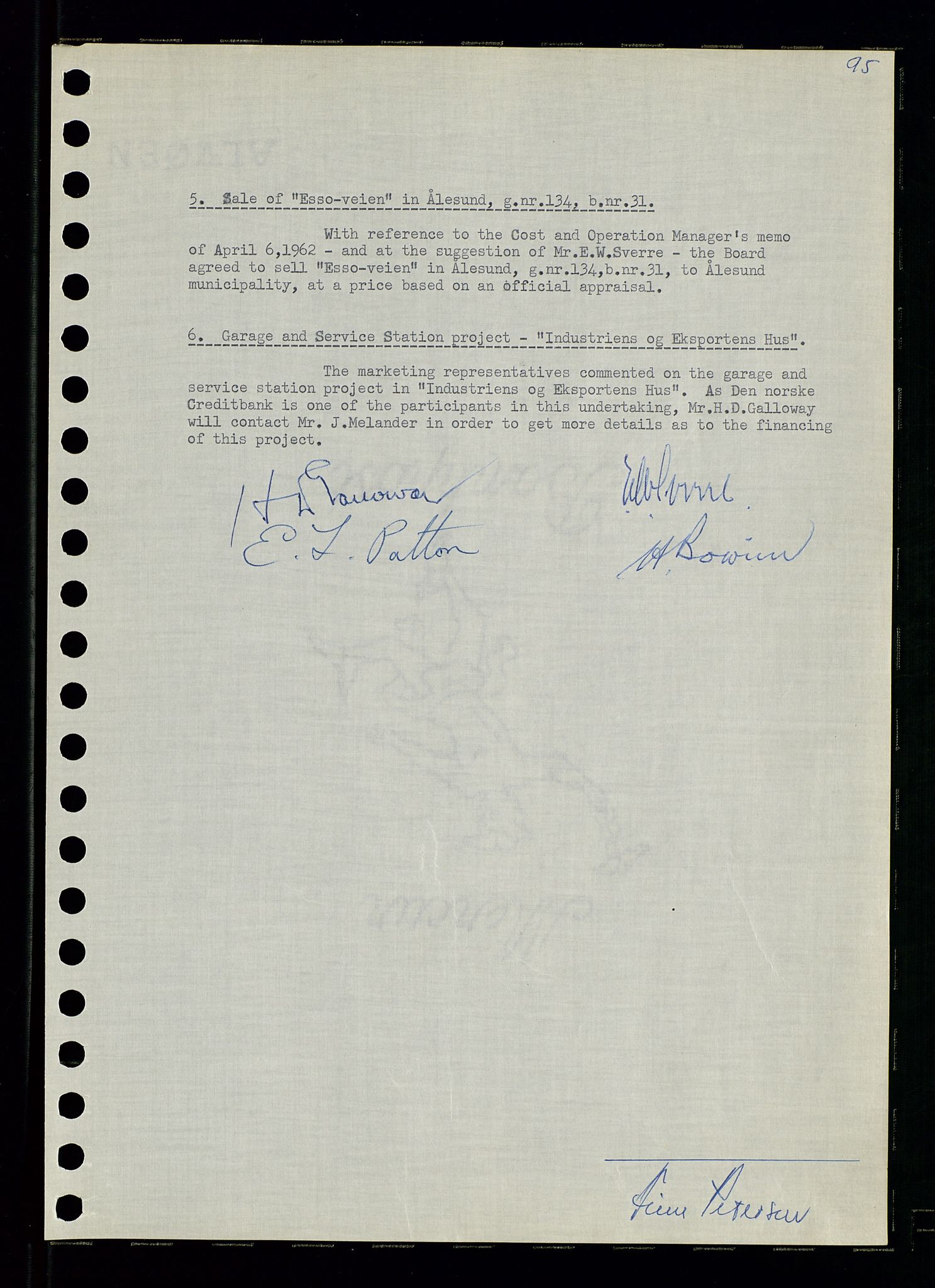 Pa 0982 - Esso Norge A/S, AV/SAST-A-100448/A/Aa/L0001/0003: Den administrerende direksjon Board minutes (styrereferater) / Den administrerende direksjon Board minutes (styrereferater), 1962, p. 95