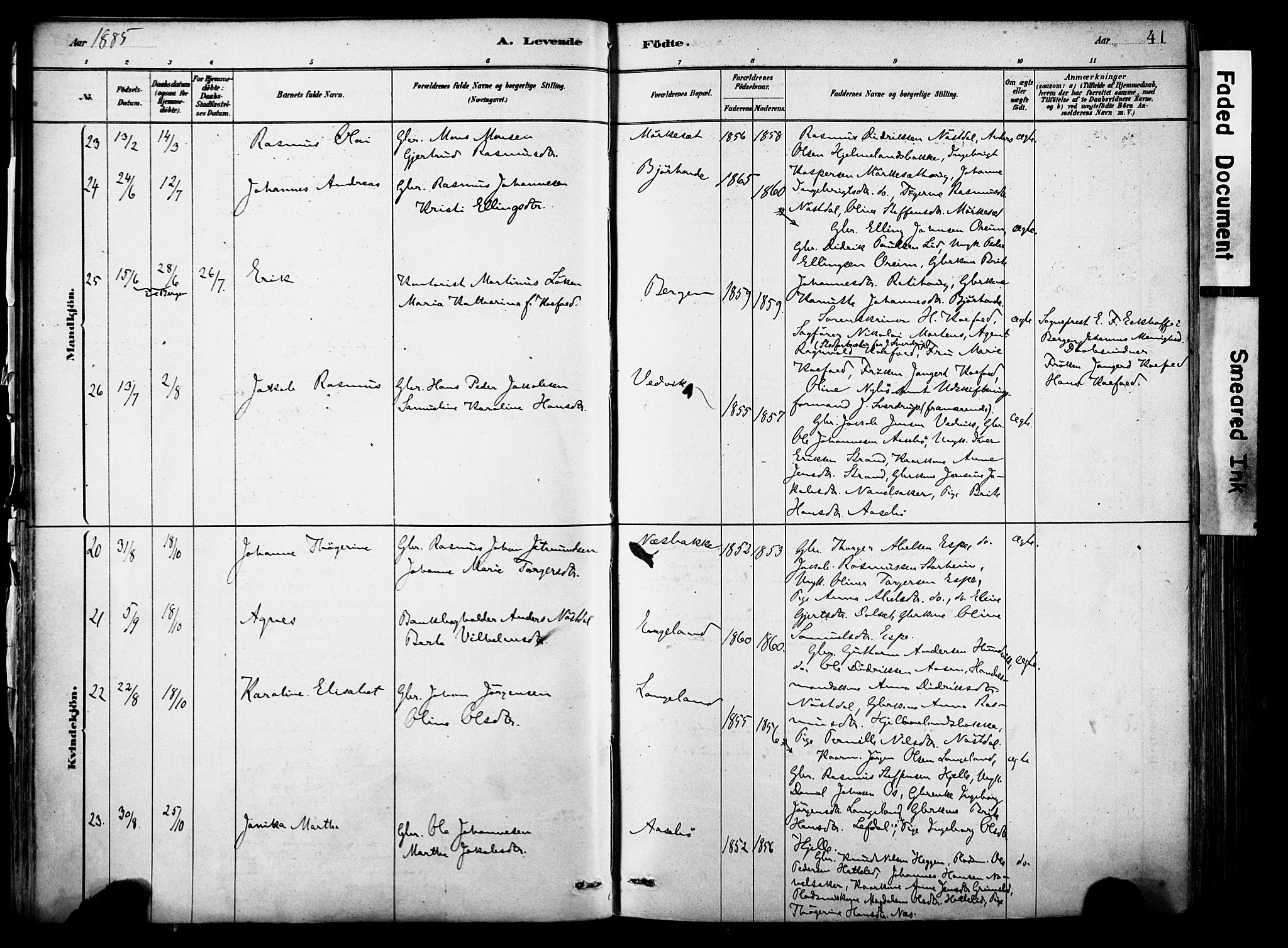 Eid sokneprestembete, SAB/A-82301/H/Haa/Haab/L0001: Parish register (official) no. B 1, 1879-1906, p. 41