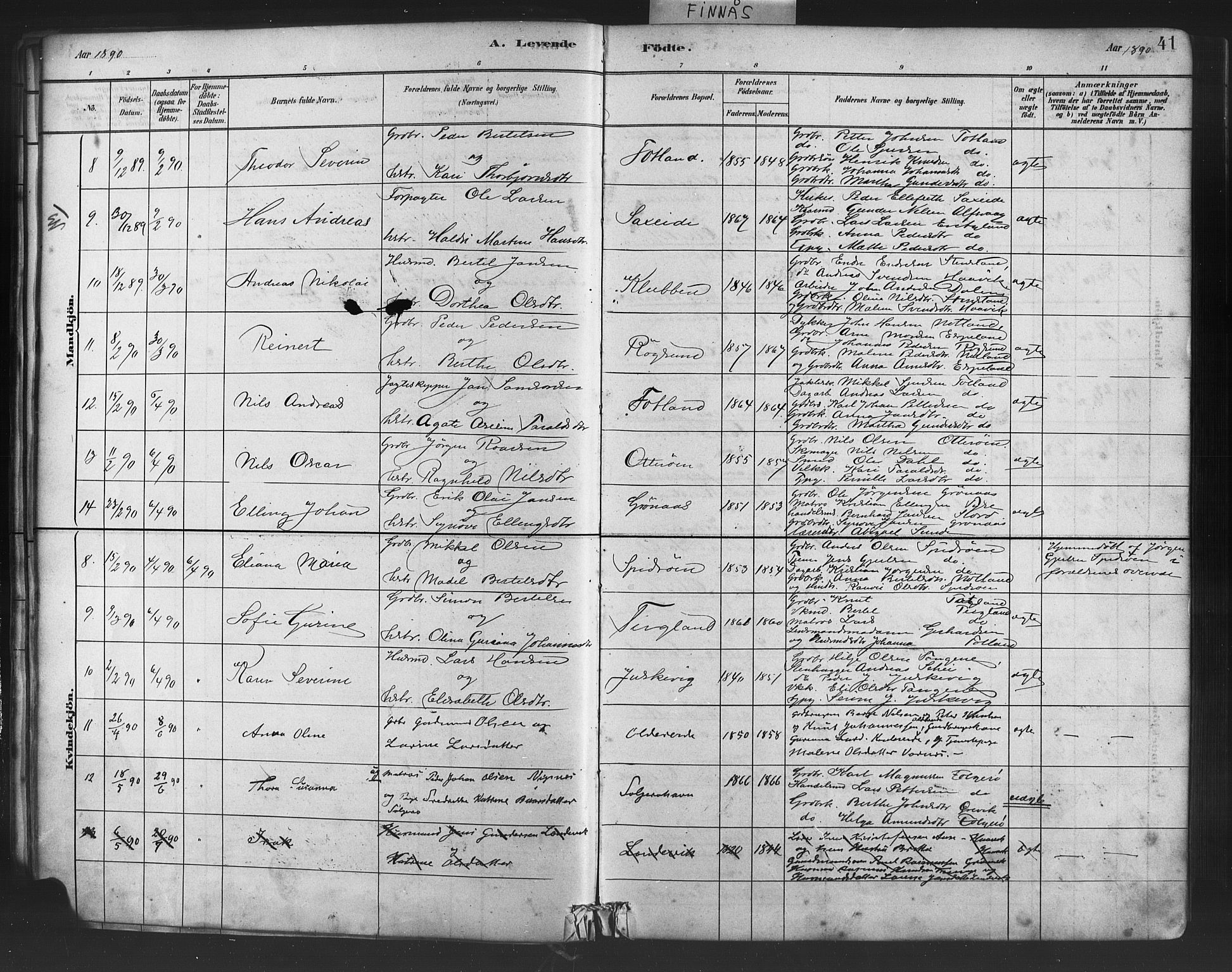 Finnås sokneprestembete, SAB/A-99925/H/Ha/Haa/Haab/L0001: Parish register (official) no. B 1, 1881-1894, p. 41