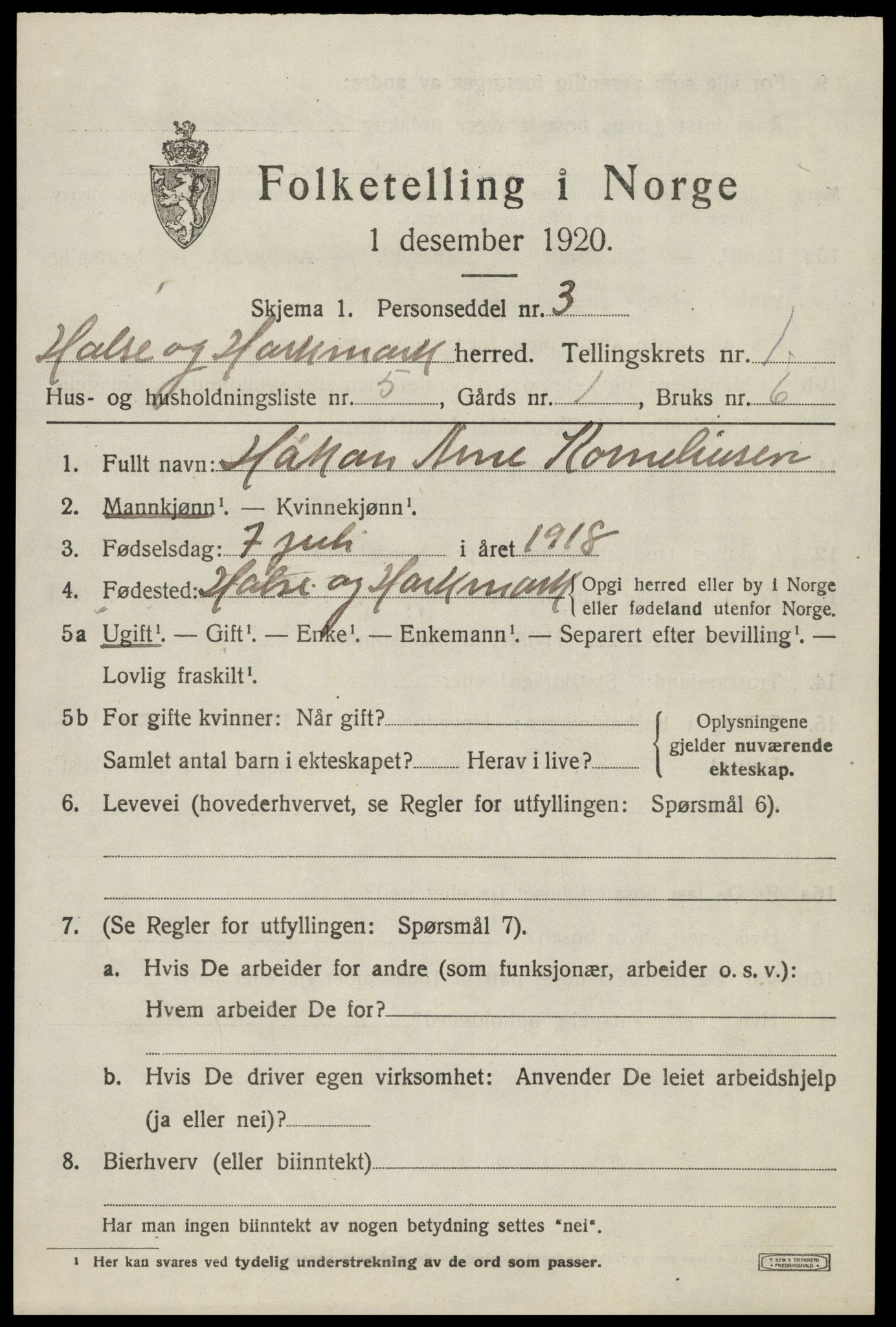 SAK, 1920 census for Halse og Harkmark, 1920, p. 1515