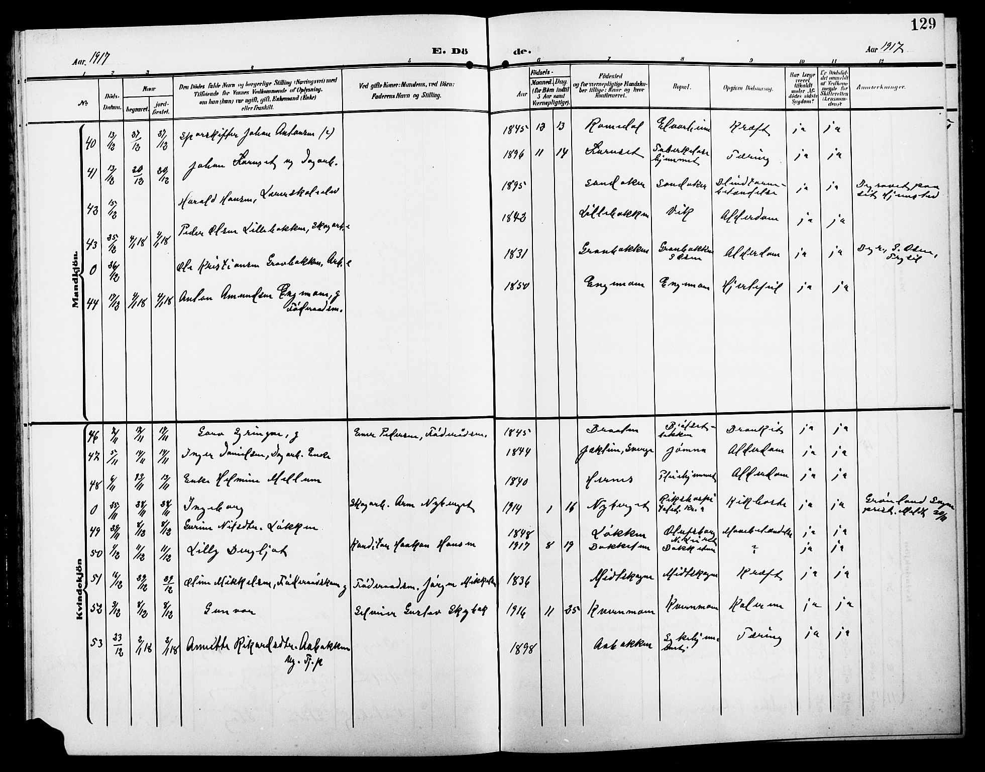 Elverum prestekontor, AV/SAH-PREST-044/H/Ha/Hab/L0009: Parish register (copy) no. 9, 1908-1921, p. 129