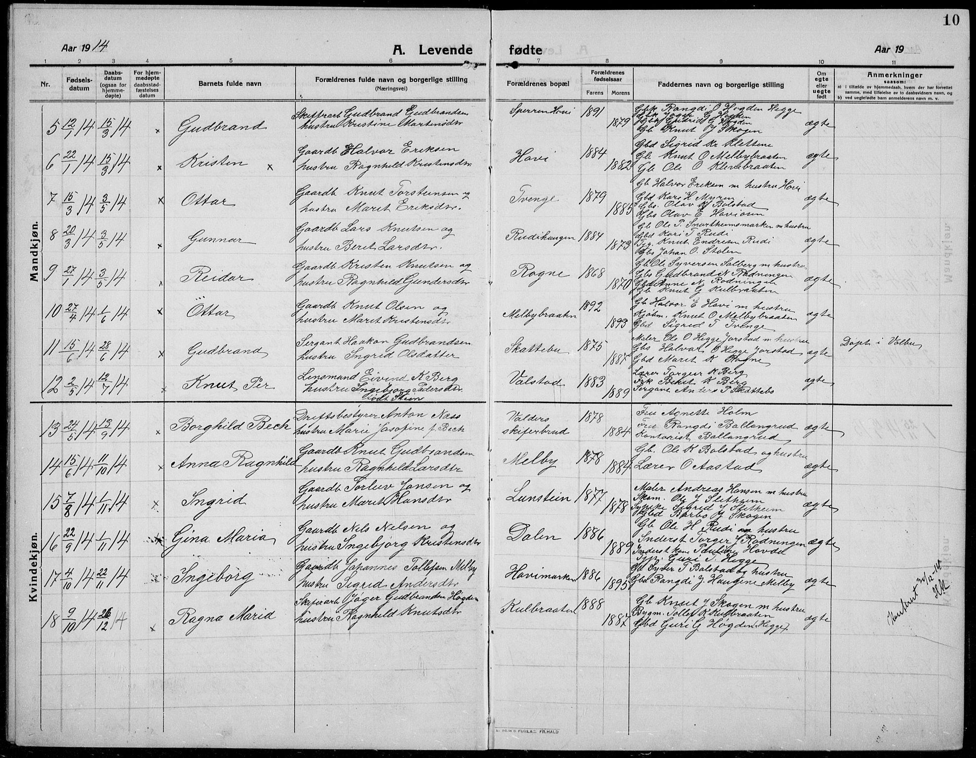 Øystre Slidre prestekontor, SAH/PREST-138/H/Ha/Hab/L0008: Parish register (copy) no. 8, 1911-1938, p. 10