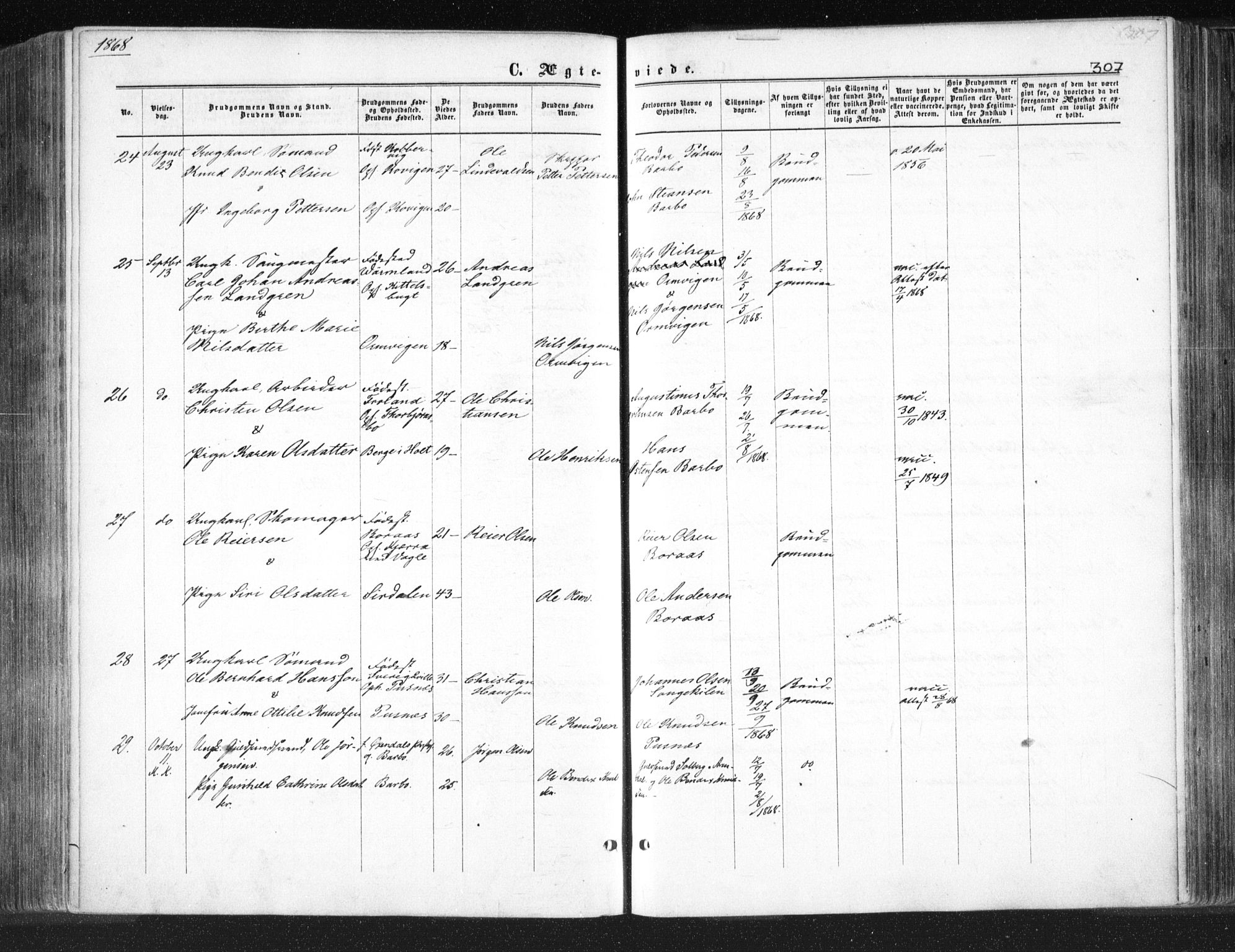 Tromøy sokneprestkontor, AV/SAK-1111-0041/F/Fa/L0007: Parish register (official) no. A 7, 1864-1869, p. 307